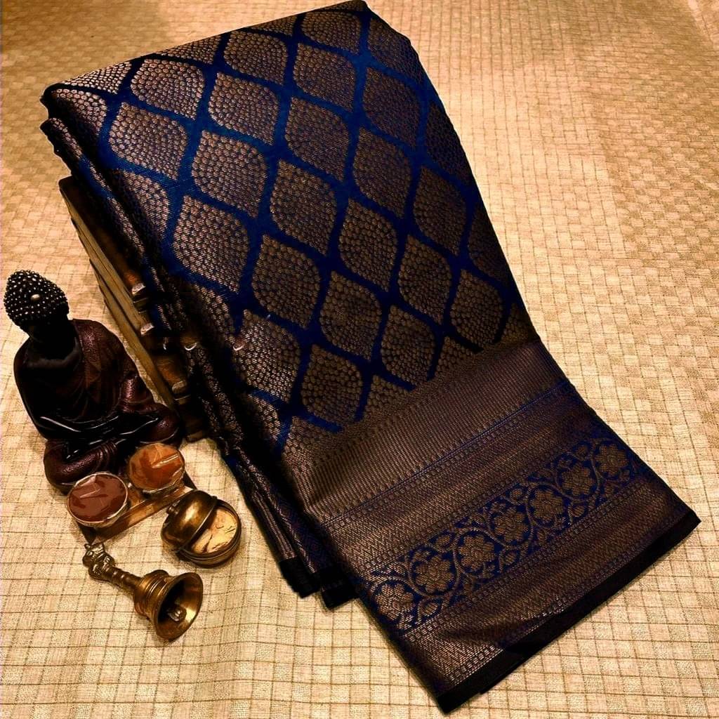 THE PRIVATE LABLE Linen Printed Banarasi saree With Unstitched Blouse Piece ( Navy Blue ) THE PRIVATE LABLE Linen Printed Banarasi saree With Unstitched Blouse Piece ( Navy Blue )