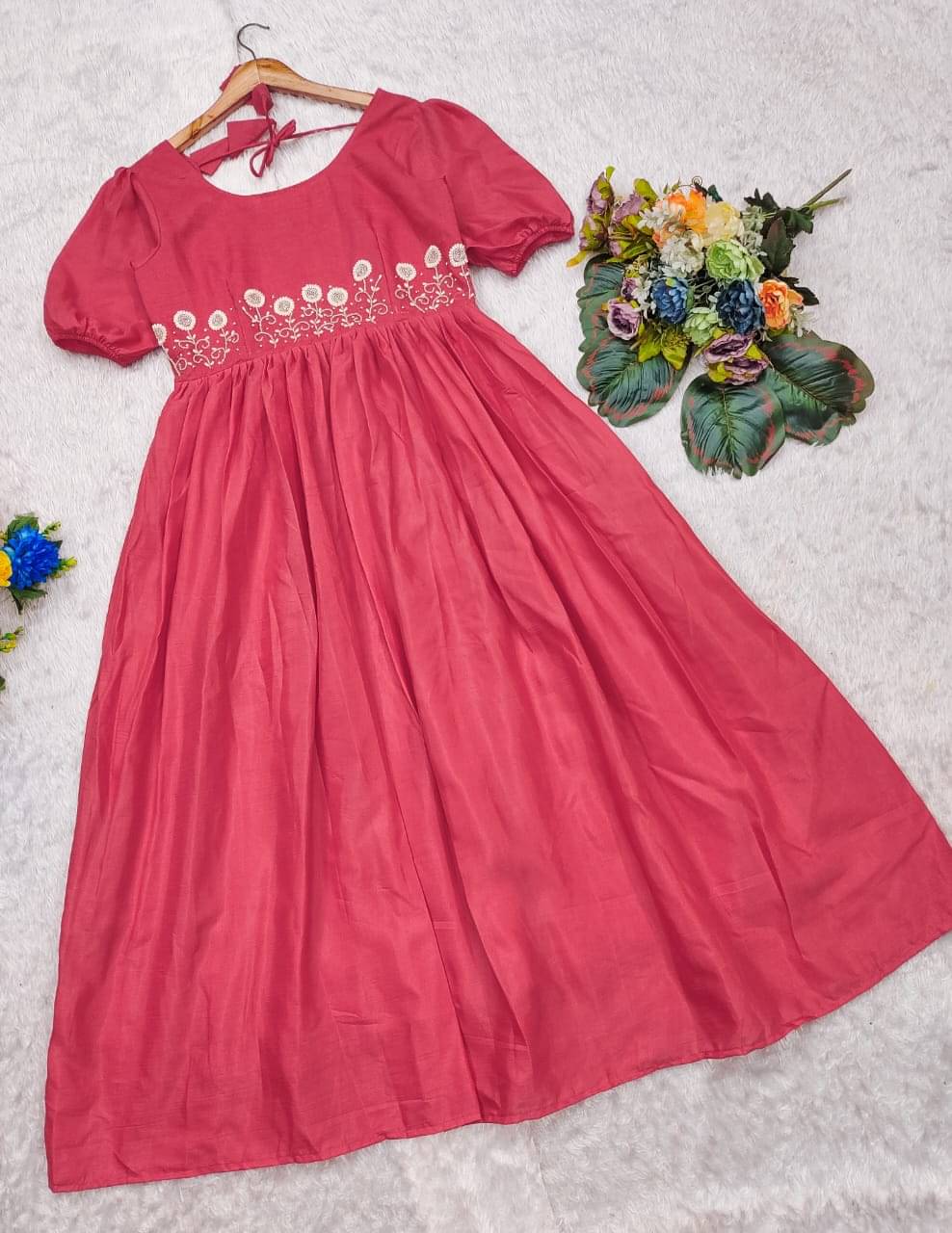 THE PRIVATE LABLE Women Cotton Embroidered Gown ( Pink ) THE PRIVATE LABLE Women Cotton Embroidered Gown ( Pink )