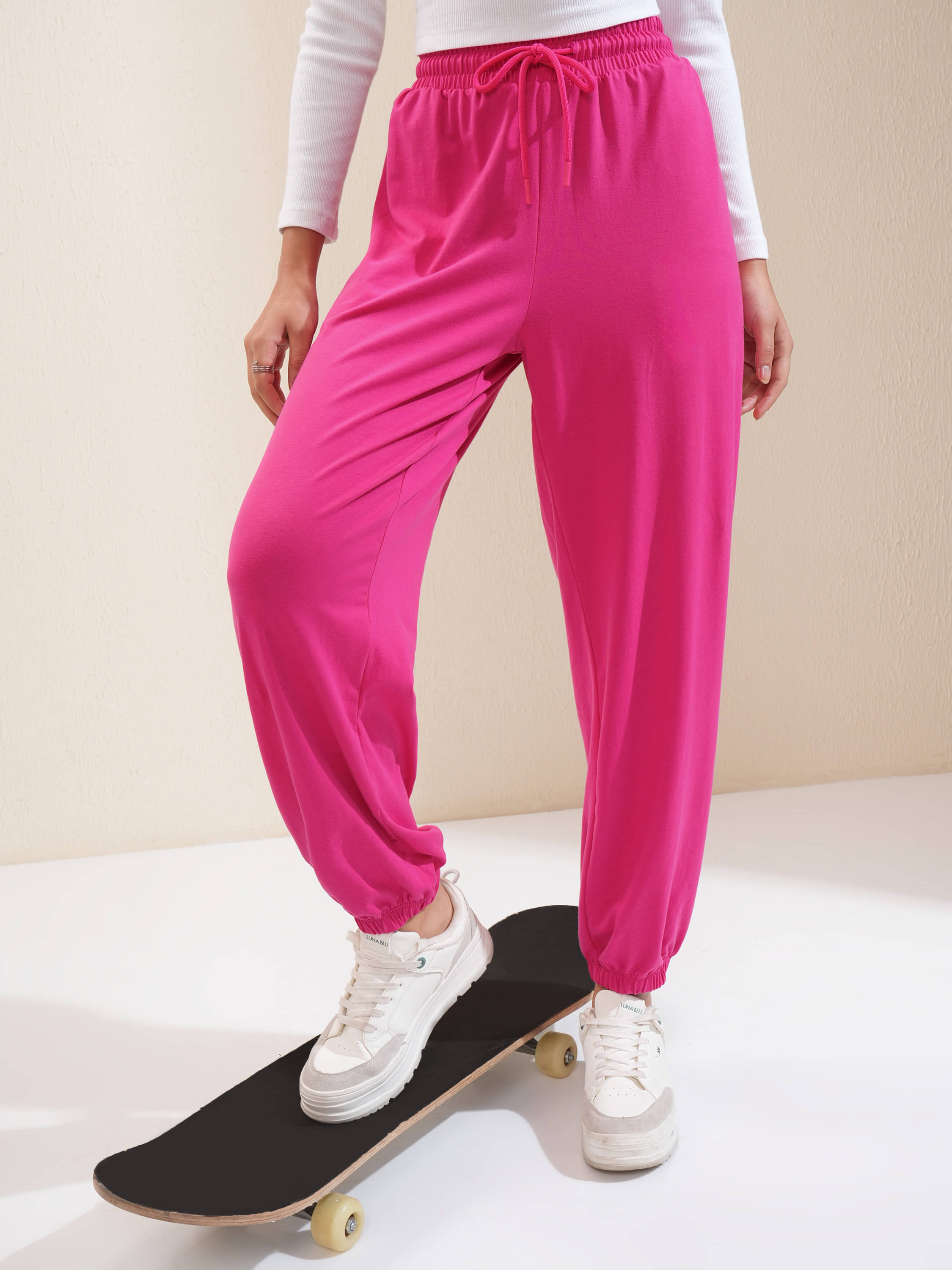     			Tokyo Talkies Women Cotton Blend Casual Trousers ( Pink )