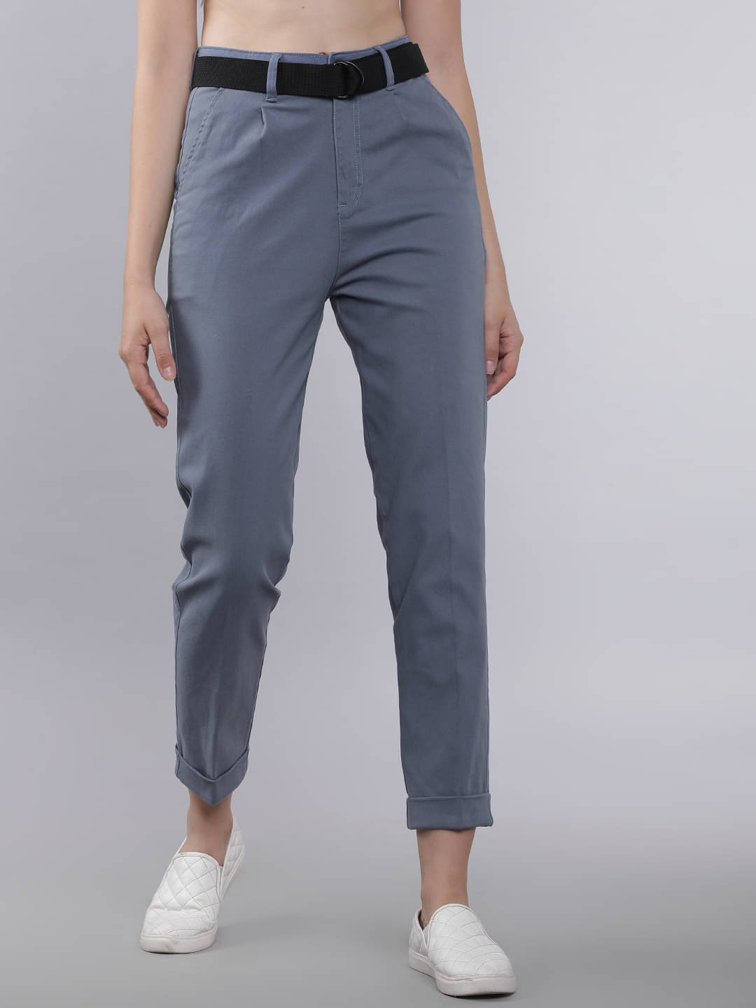     			Tokyo Talkies Women Cotton Blend Casual Trousers ( Blue )