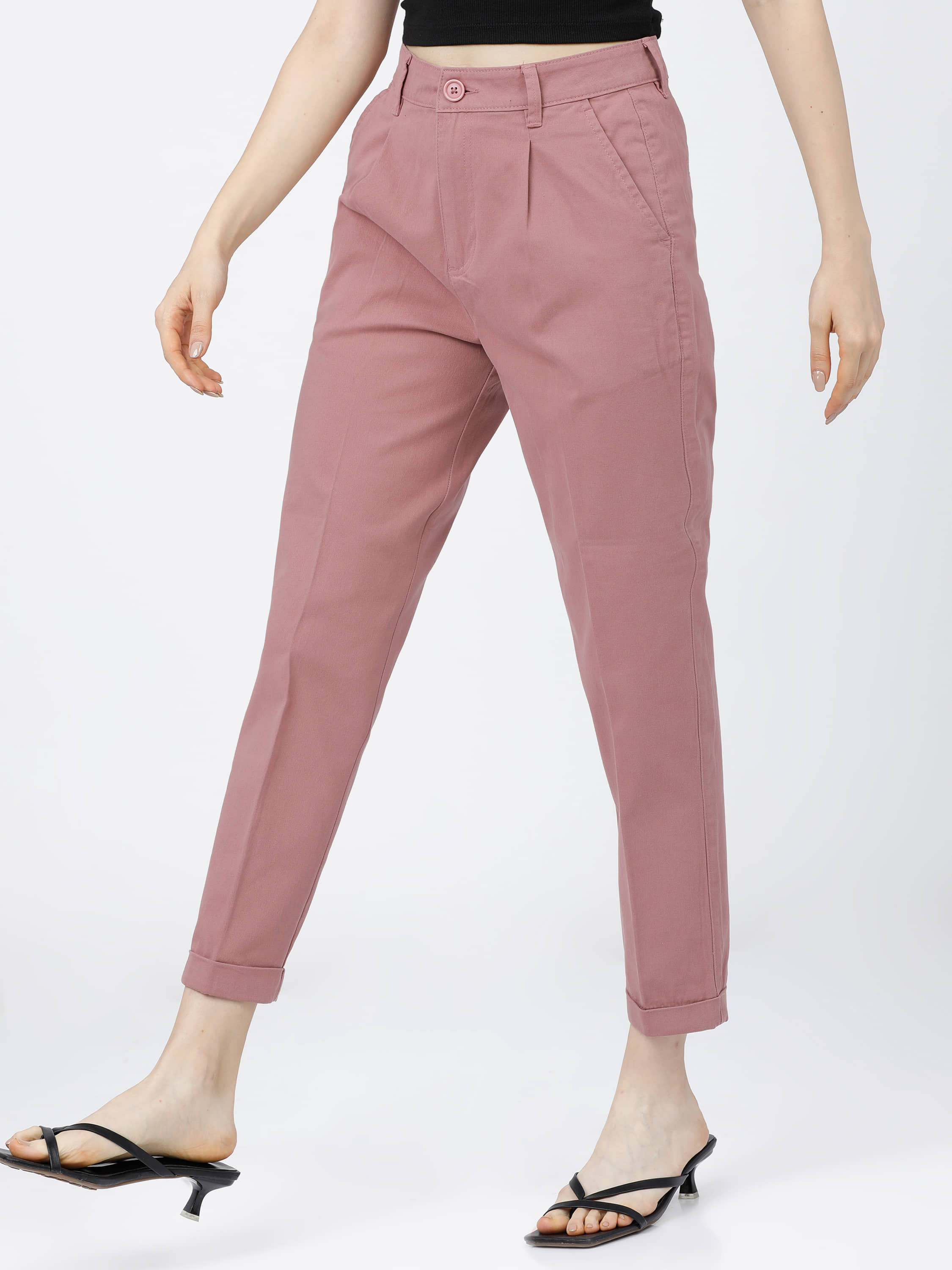 Tokyo Talkies Women Cotton Blend Casual Trousers ( Red ) - Trousers | Buy online on ZillyBuy