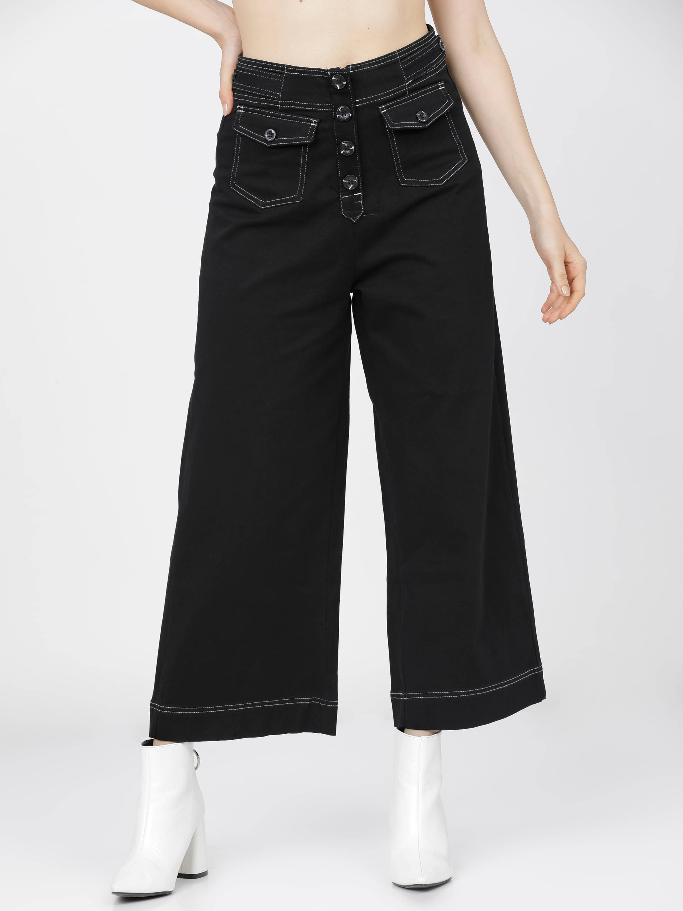     			Tokyo Talkies Women Cotton Blend Casual Trousers ( Black )