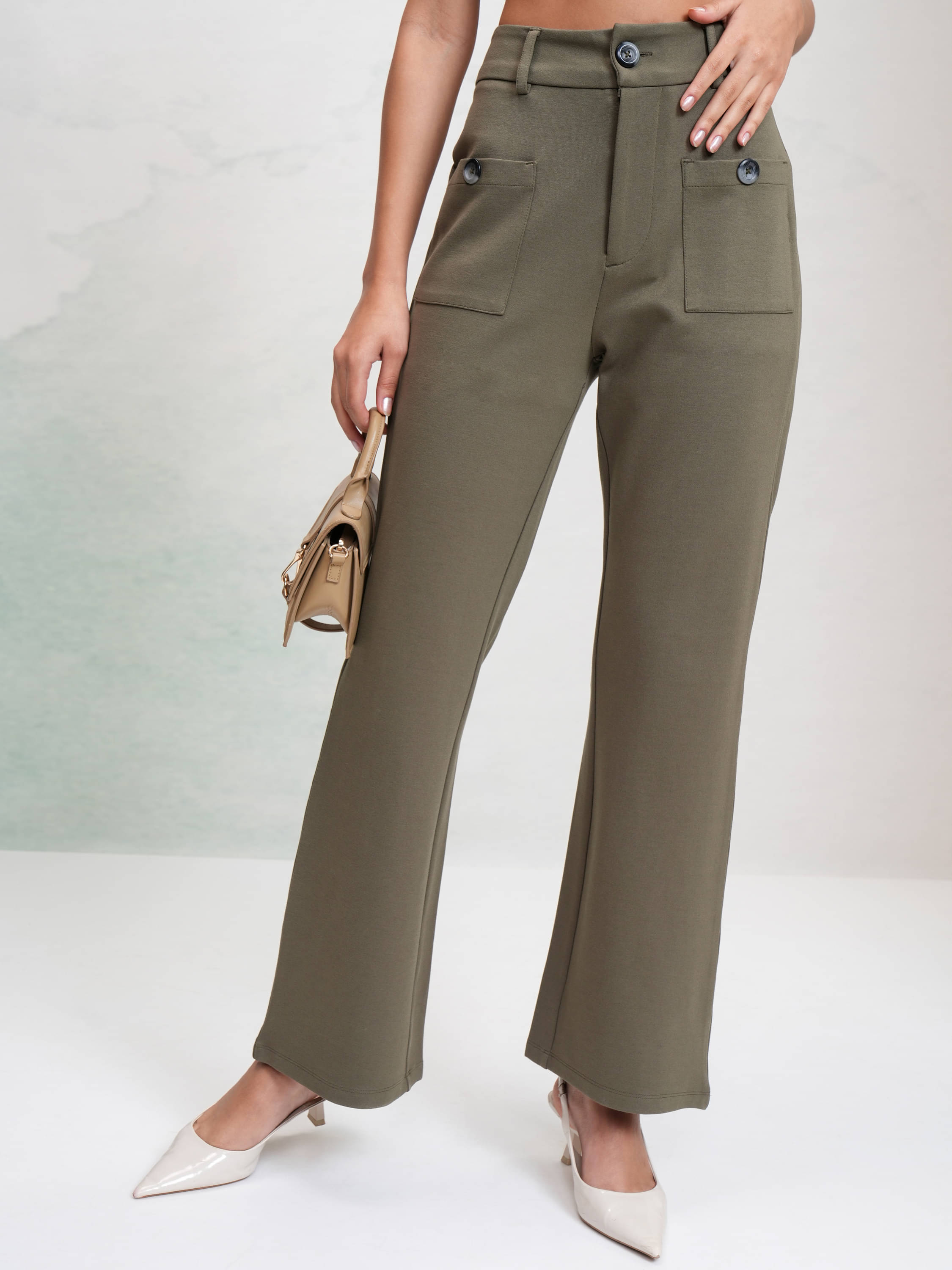     			Tokyo Talkies Women Cotton Blend Casual Trousers ( Olive )
