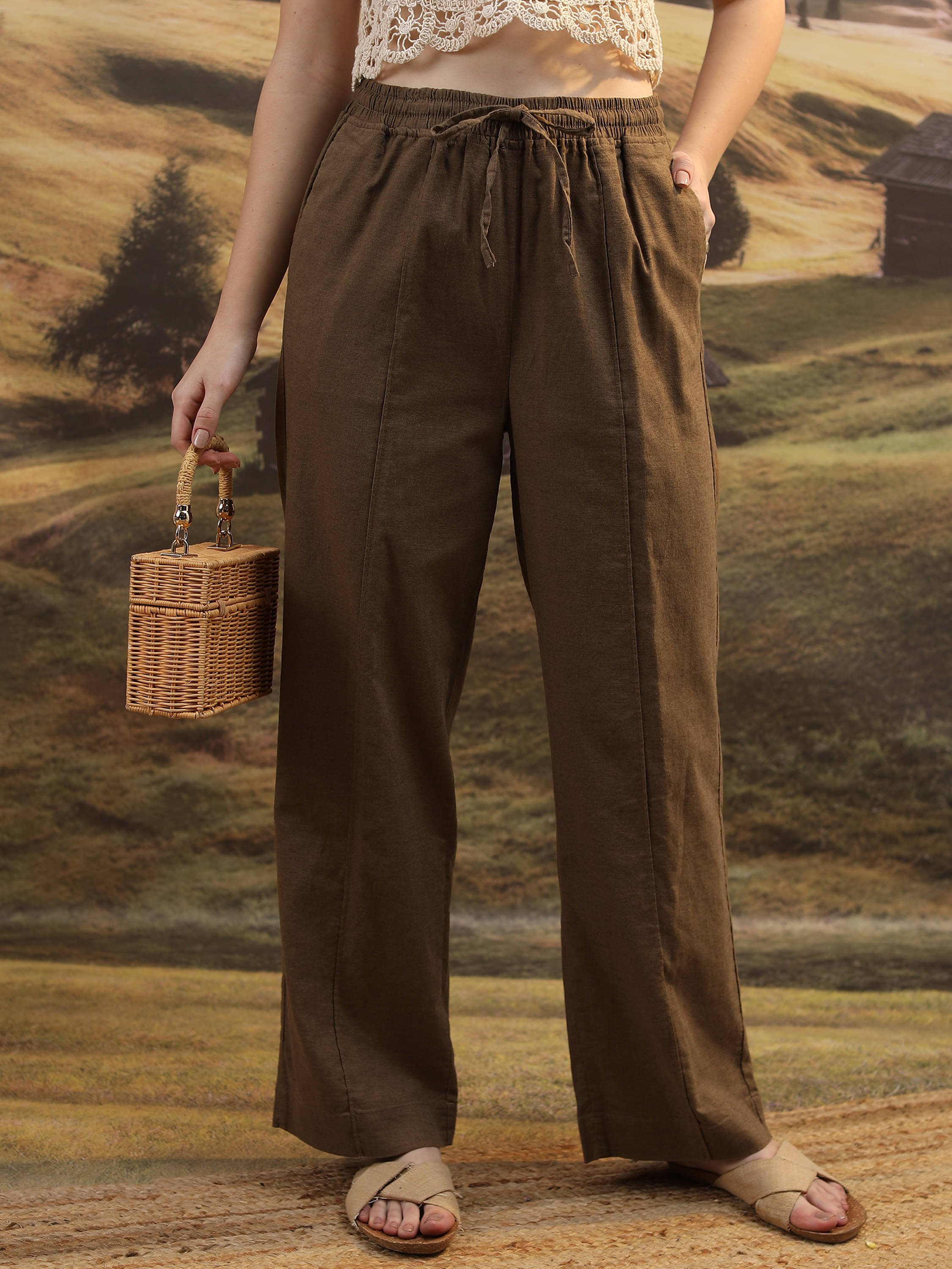     			Tokyo Talkies Women Cotton Blend Wide Leg Trousers ( Brown )