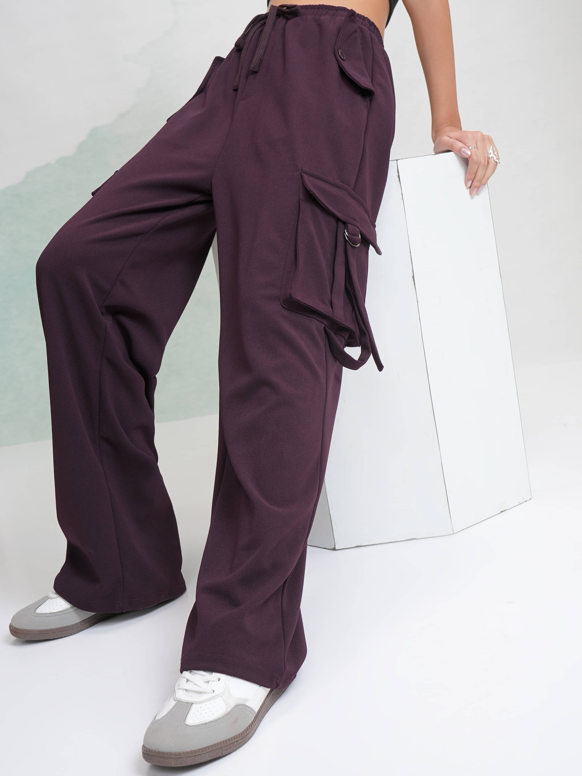 Tokyo Talkies Women Polyester Cargos Trousers ( Purple )     			Tokyo Talkies Women Polyester Cargos Trousers ( Purple )
