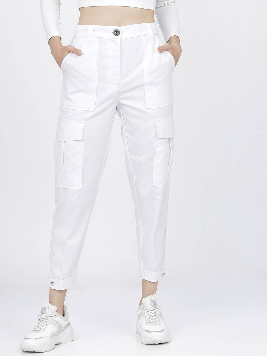 Tokyo Talkies Women Polyester Cargos Trousers ( White ) - Trousers | Buy online on ZillyBuy