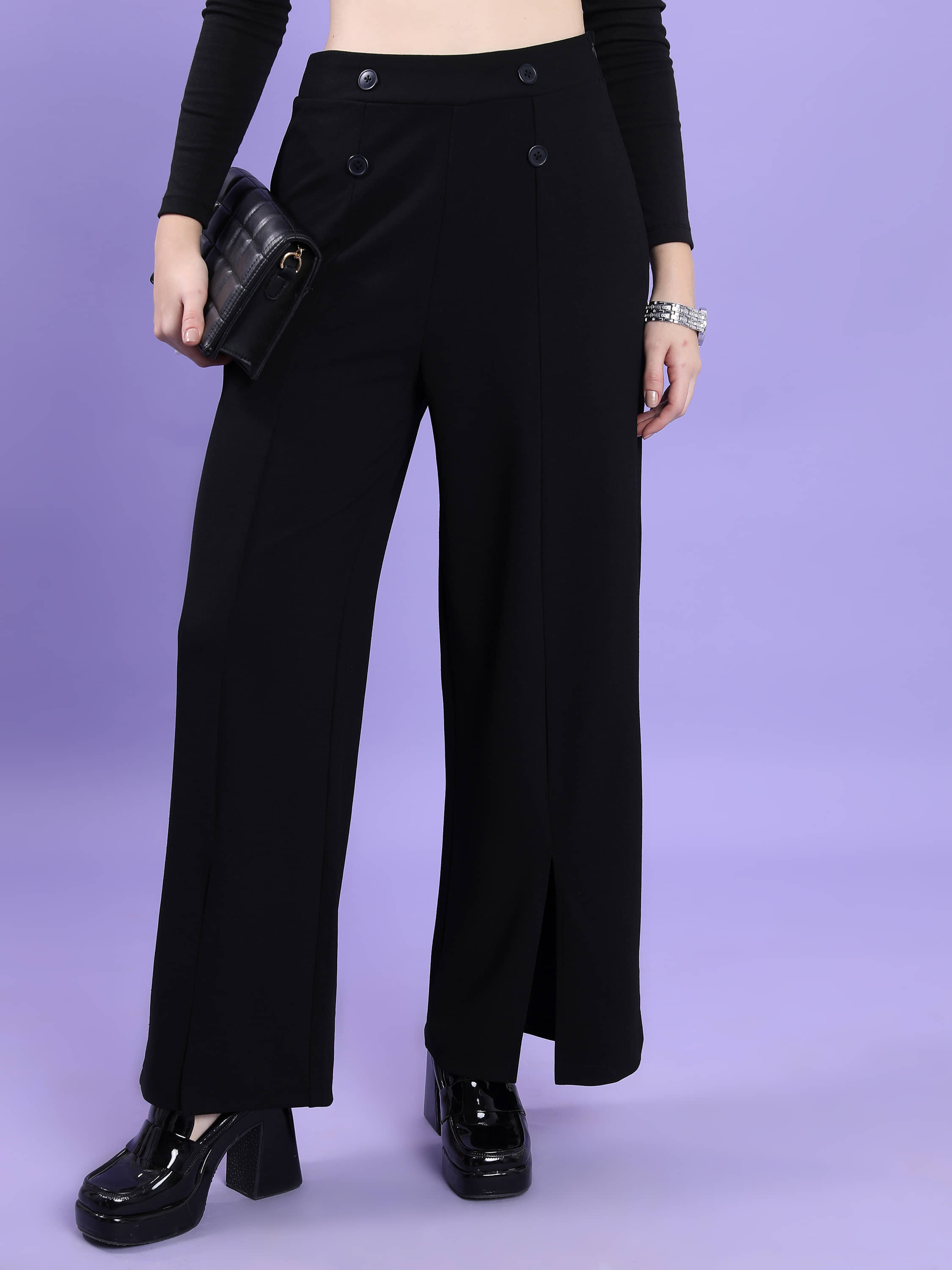 Tokyo Talkies Women Polyester Casual Trousers ( Black ) - Trousers | Buy online on ZillyBuy