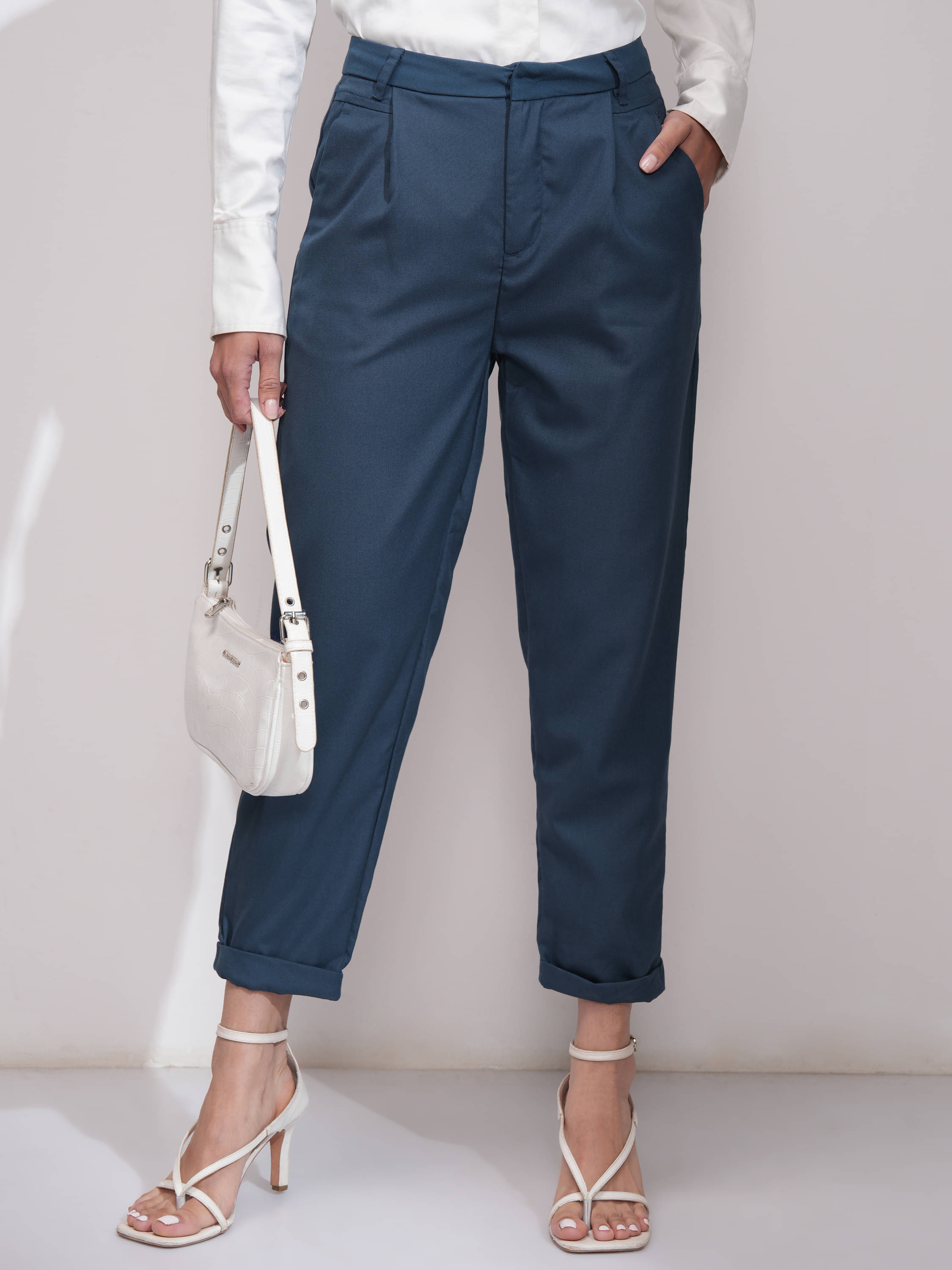     			Tokyo Talkies Women Polyester Casual Trousers ( Blue )