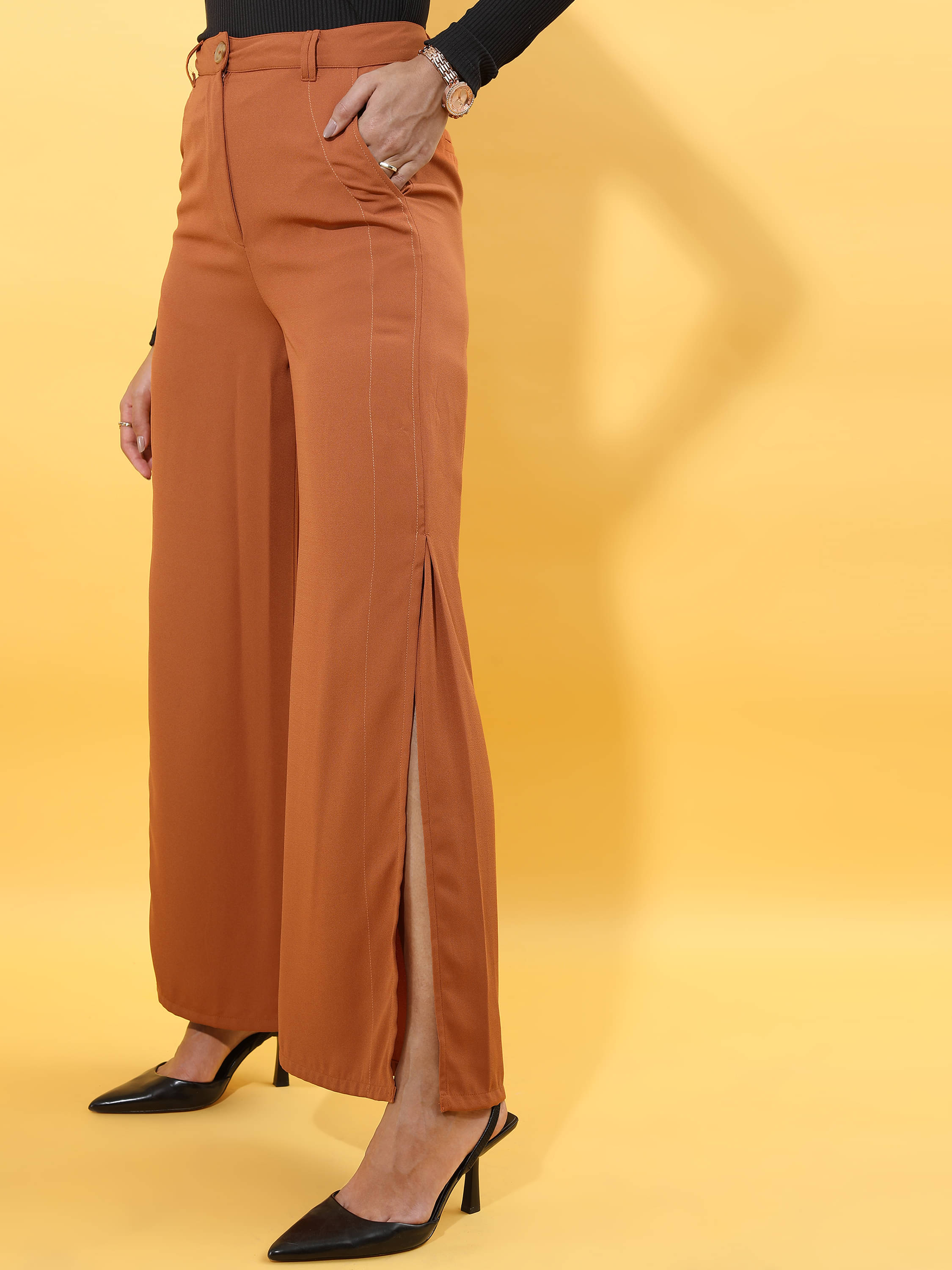     			Tokyo Talkies Women Polyester Casual Trousers ( Brown )