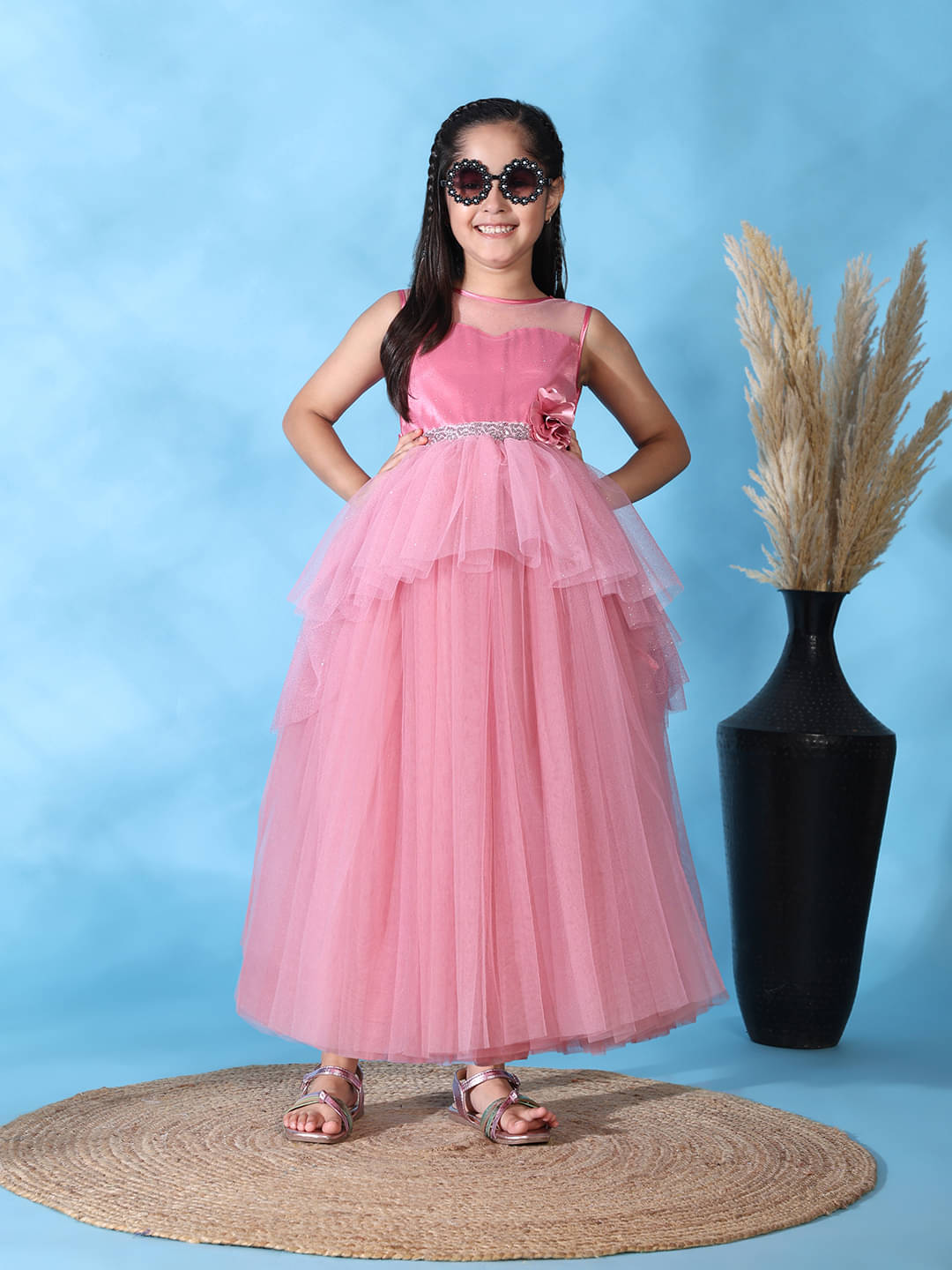     			Toy Balloon Kids Net Gown For Baby Girls ( Pack of 1 , Pink )