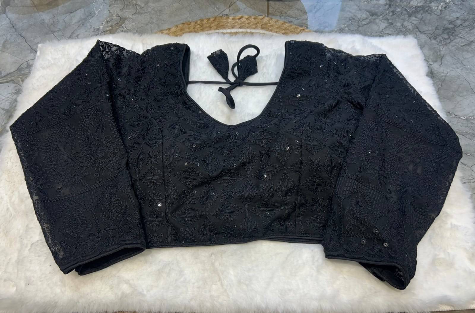 Trandtide Black Readymade with Pad Georgette Women's Blouse ( Pack of 1 ) Trandtide Black Readymade with Pad Georgette Women's Blouse ( Pack of 1 )