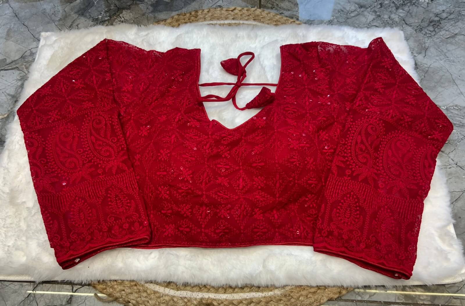 Trandtide Red Readymade with Pad Georgette Women's Blouse ( Pack of 1 ) Trandtide Red Readymade with Pad Georgette Women's Blouse ( Pack of 1 )