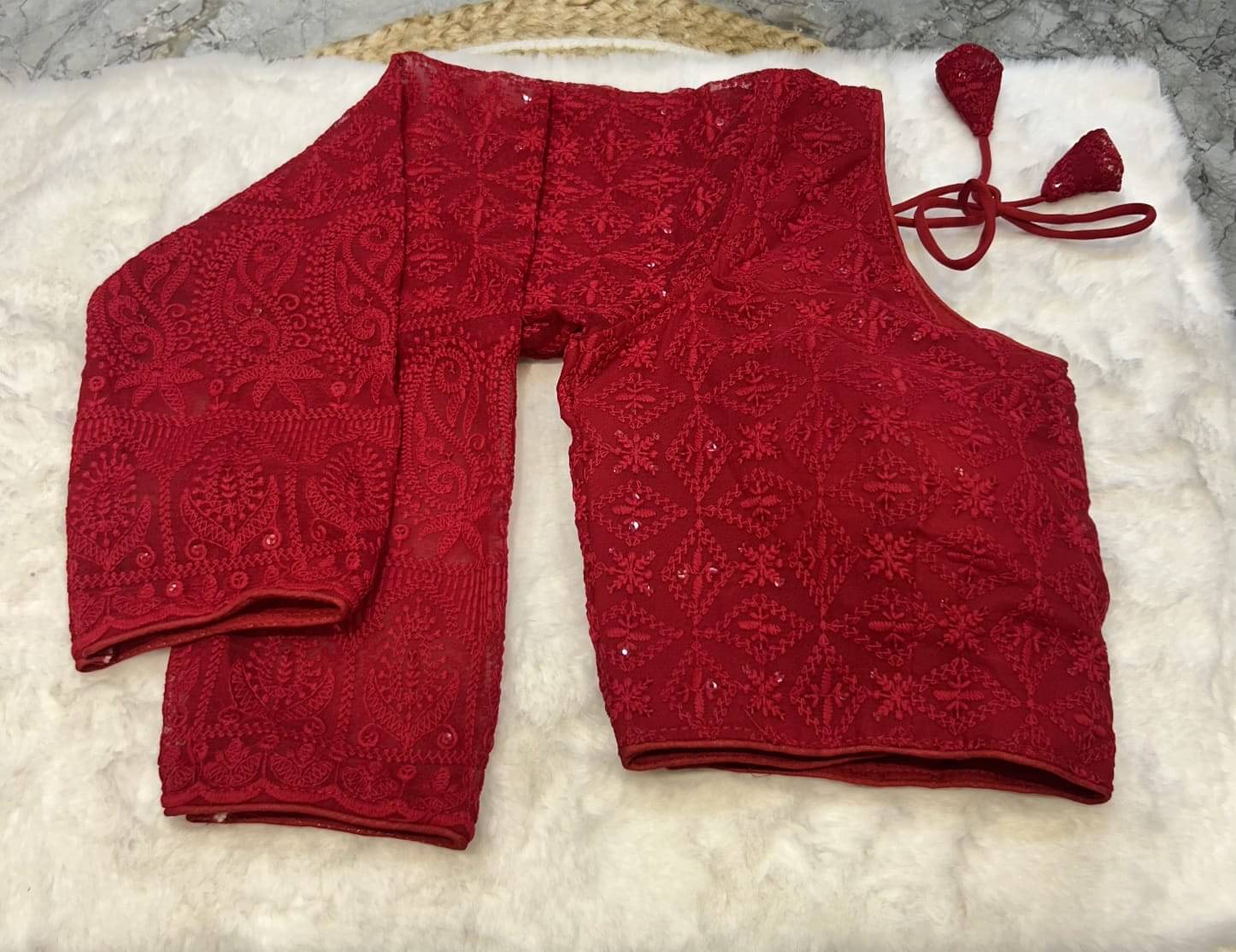 Trandtide Red Readymade with Pad Georgette Women's Blouse ( Pack of 1 ) Trandtide Red Readymade with Pad Georgette Women's Blouse ( Pack of 1 )