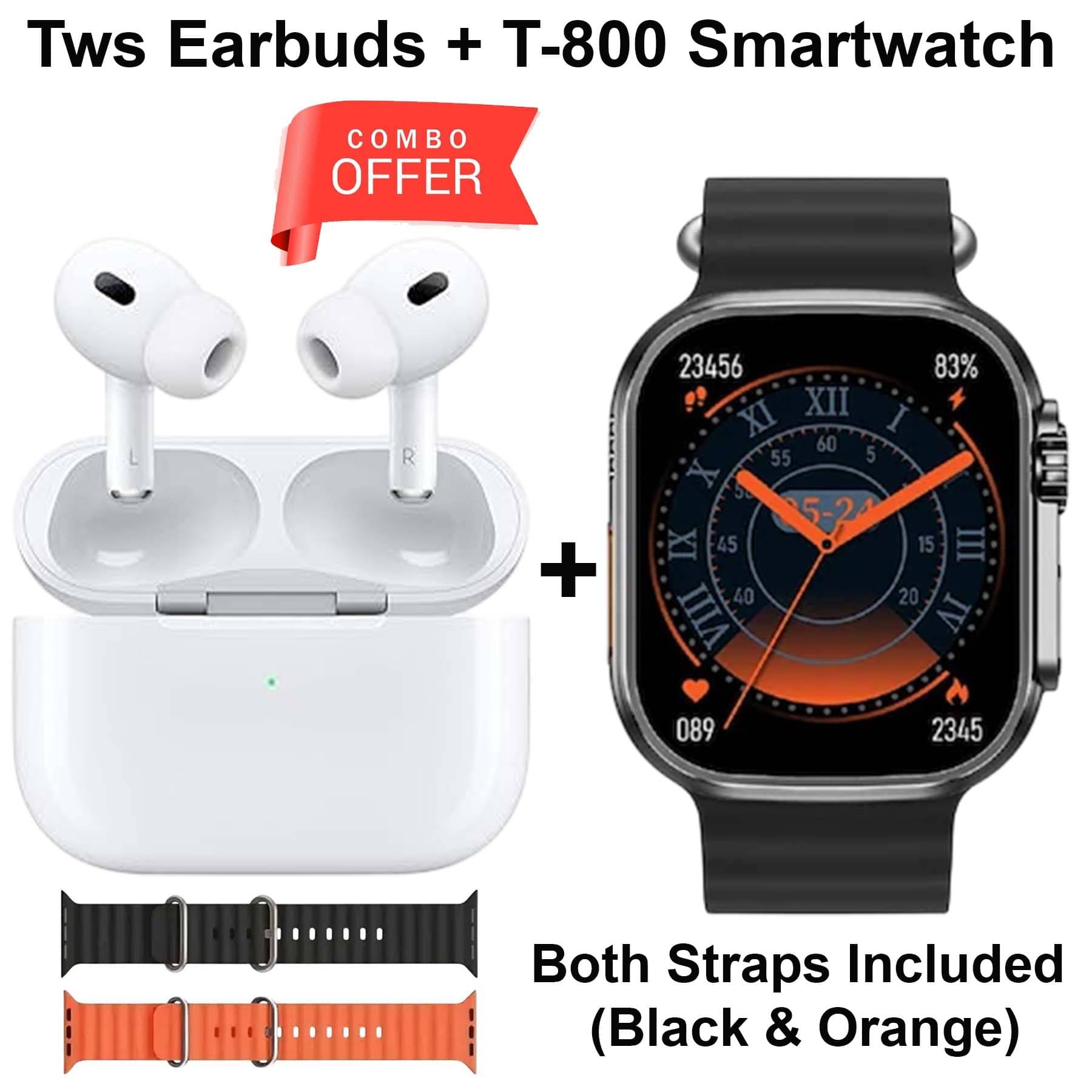     			U7 True Wireless Earbuds, Fast Charging Dual Pairing, Gaming, Upto 30Hr Playtime with T-800 Ultra Smartwatch Campatible for IOS & Android -Bluetooth Call, Fitness Tracker