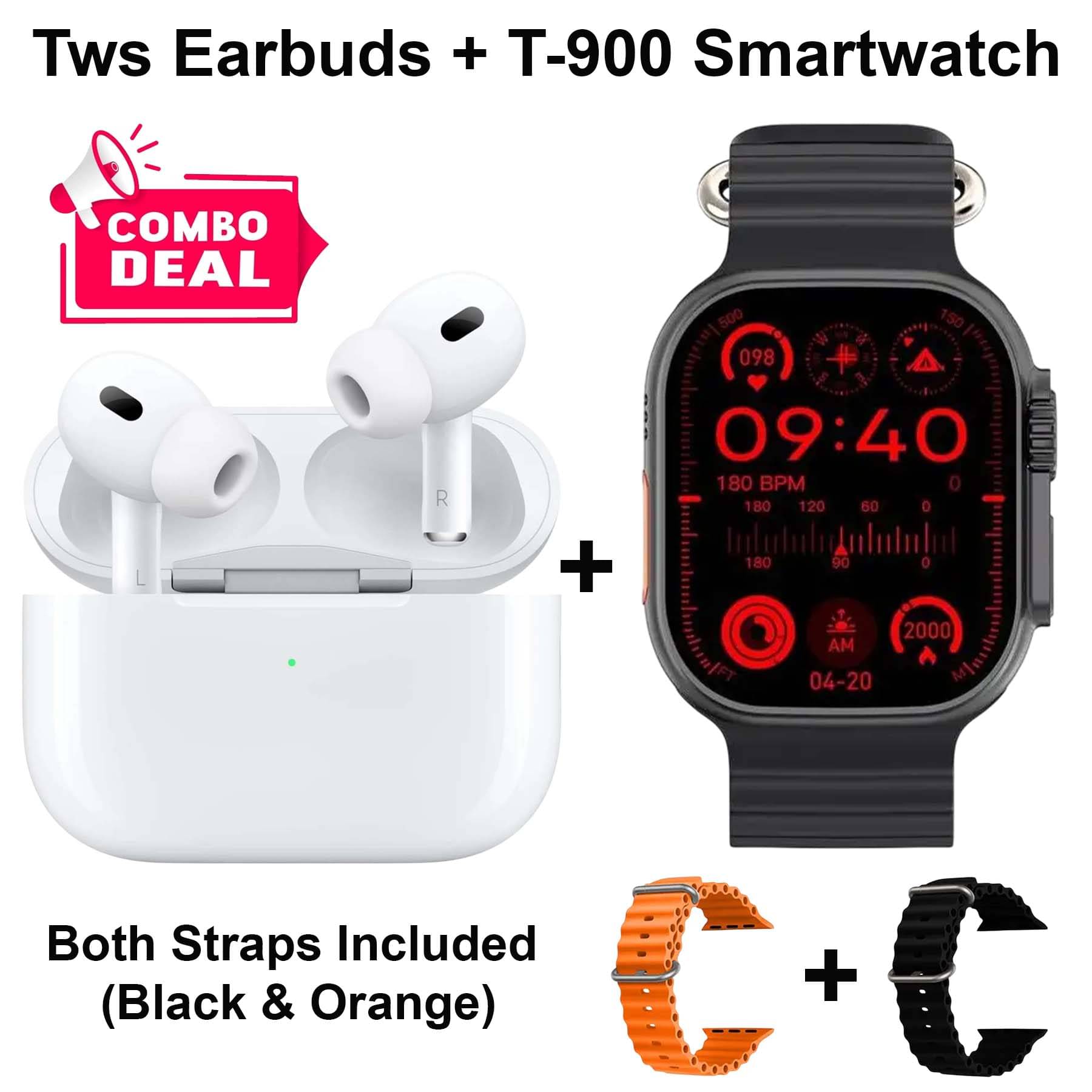     			U7 True Wireless Earbuds Upto 30Hr Playtime Fast Charging  Gaming + T-900 Ultra Smartwatch Campatible for IOS & Android -Bluetooth Call, Fitness Tracker