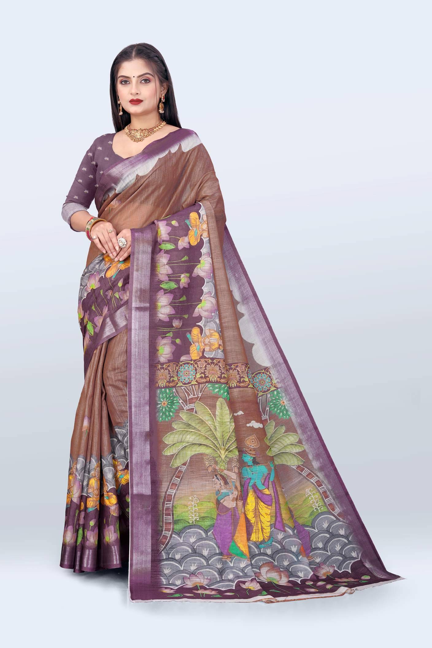 VTEXX Cotton Printed Regular Saree With Unstitched Blouse Piece ( Brown ) VTEXX Cotton Printed Regular Saree With Unstitched Blouse Piece ( Brown )
