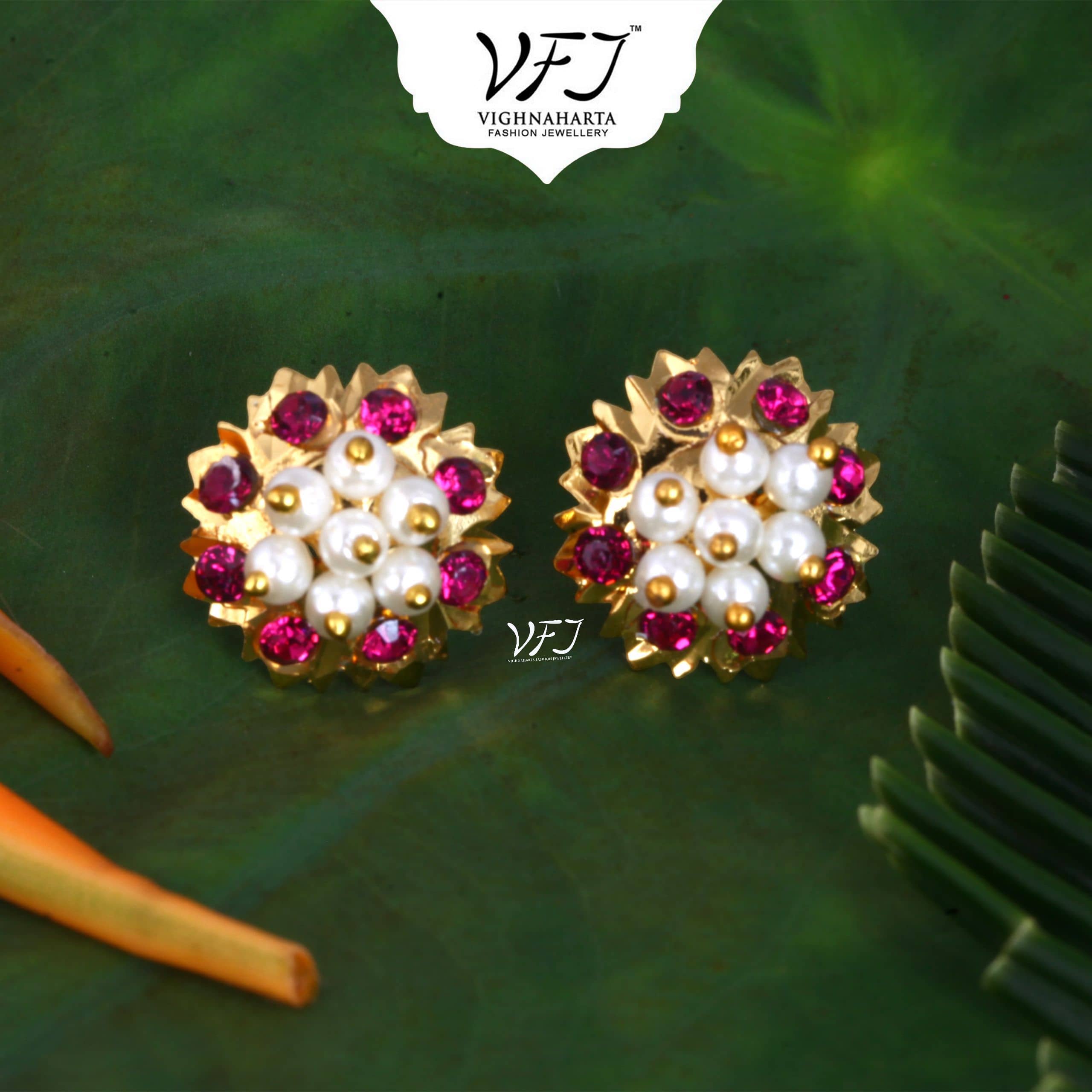 Vighnaharta Golden Stud Earrings ( Pack of 1 ) - Earrings | Buy online on ZillyBuy