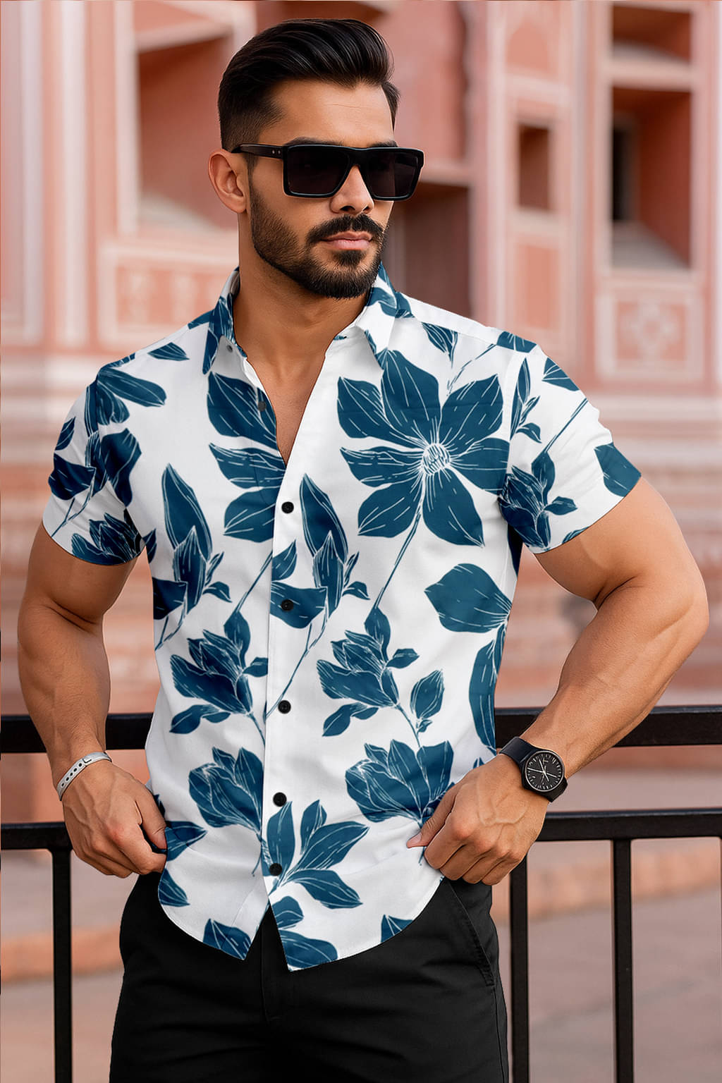     			seventeenstitch Polyester Regular Fit Printed Half Sleeves Men's Casual Shirt - Blue ( Pack of 1 )