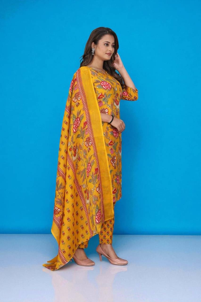 BONISTA FASHION FOR ALL Women Cotton Printed A-line Kurti With Pants ( Yellow ) BONISTA FASHION FOR ALL Women Cotton Printed A-line Kurti With Pants ( Yellow )