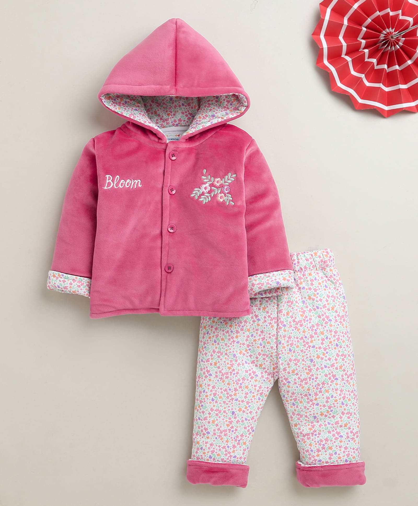     			BUMZEE Pack of 1 Baby Girls Cotton Blend Sweatshirt & Jogger Set ( Pink & White )