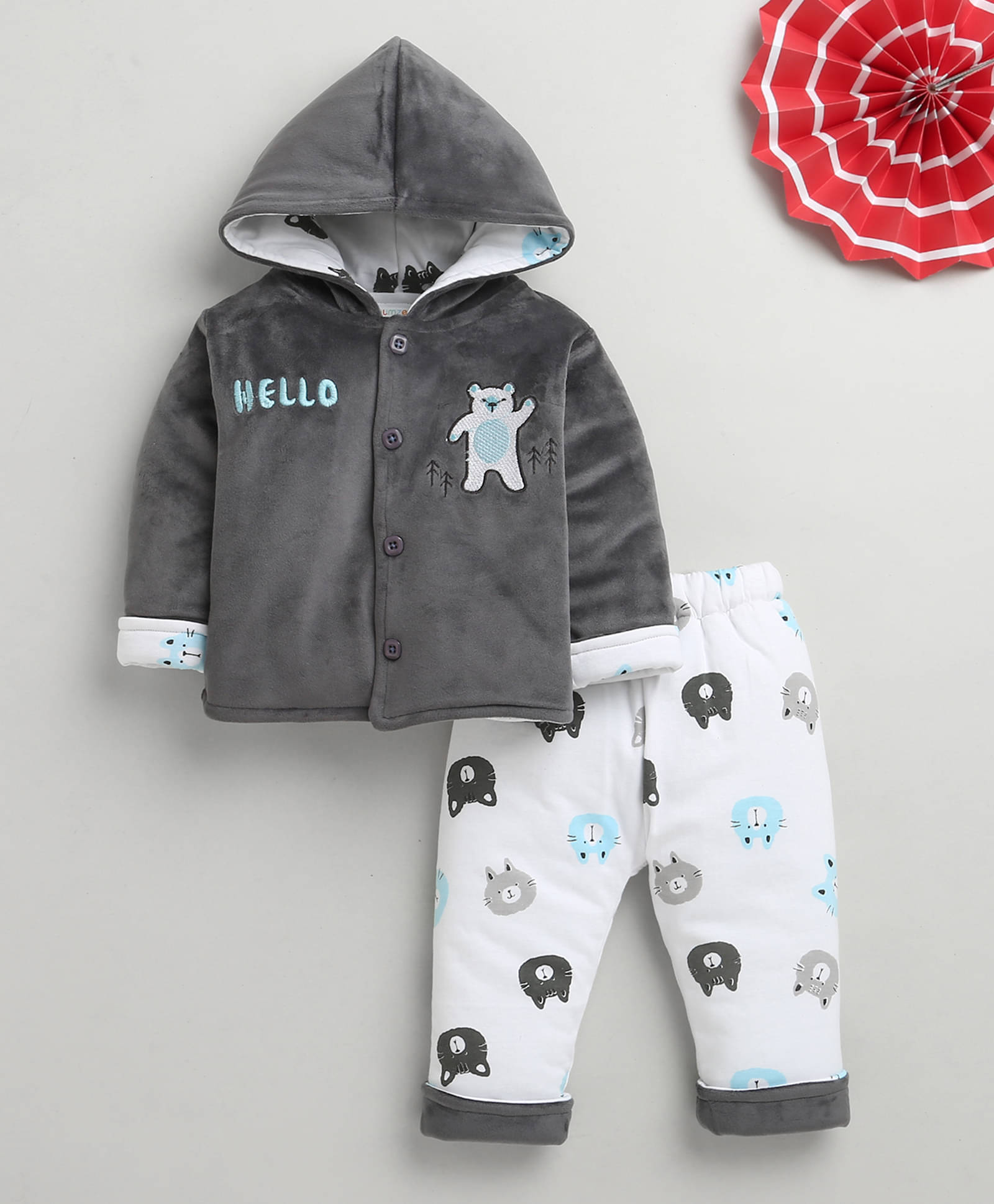     			BUMZEE Pack of 1 Baby Boys Cotton Blend Sweatshirt & Jogger Set ( Grey )
