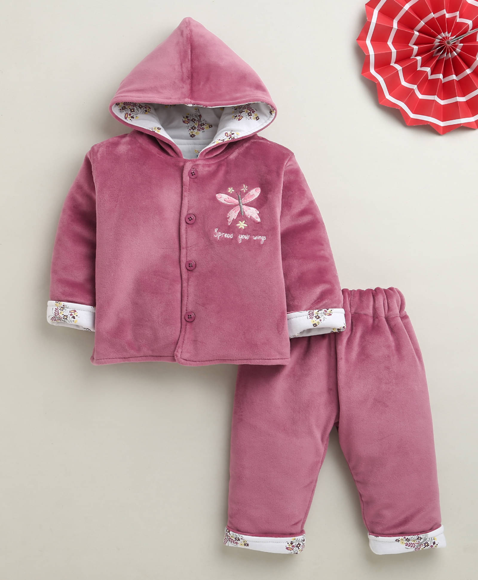     			BUMZEE Pack of 1 Baby Girls Cotton Blend Sweatshirt & Jogger Set ( Mauve )