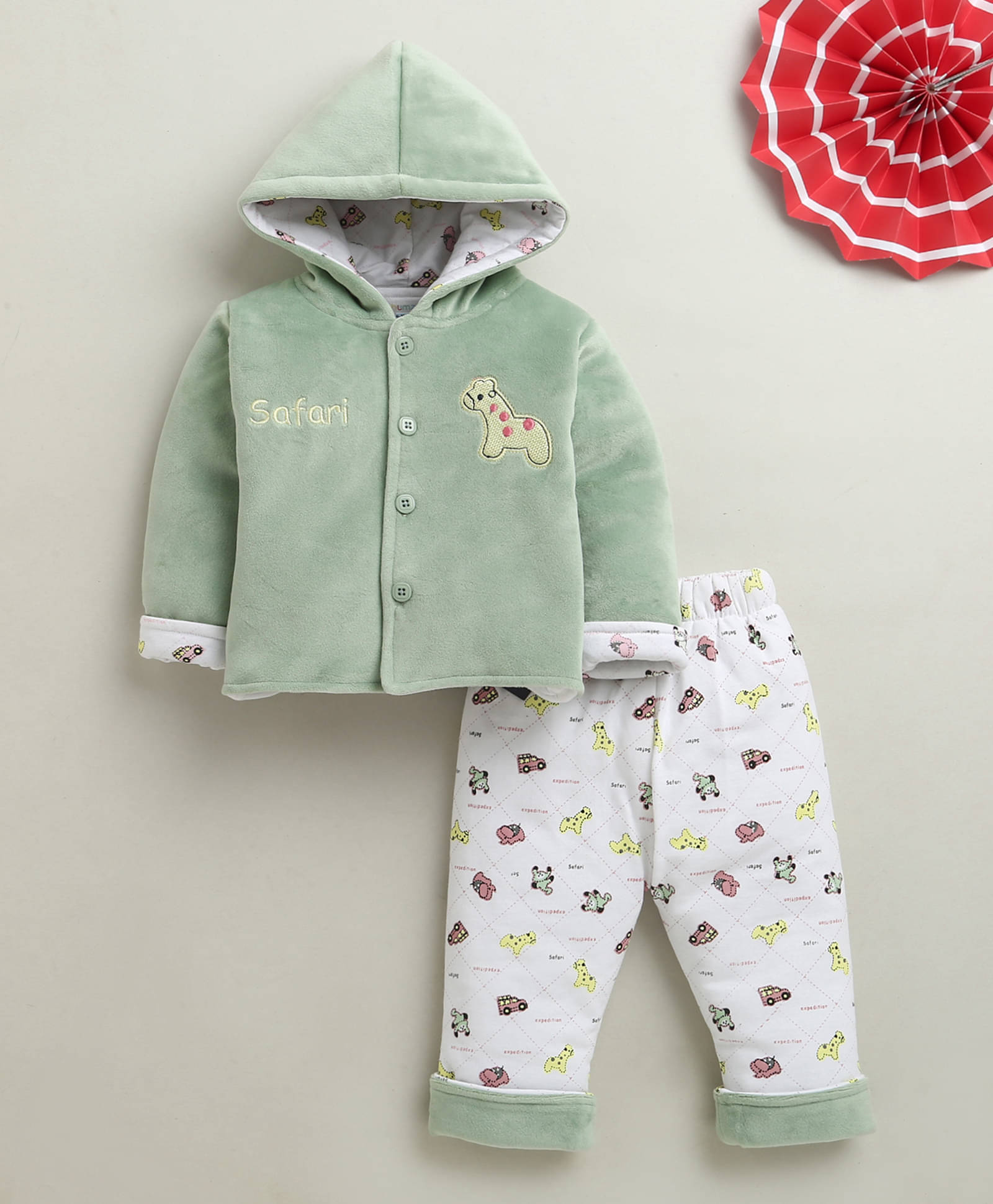     			BUMZEE Pack of 1 Baby Boys Cotton Blend Sweatshirt & Jogger Set ( Green & White )