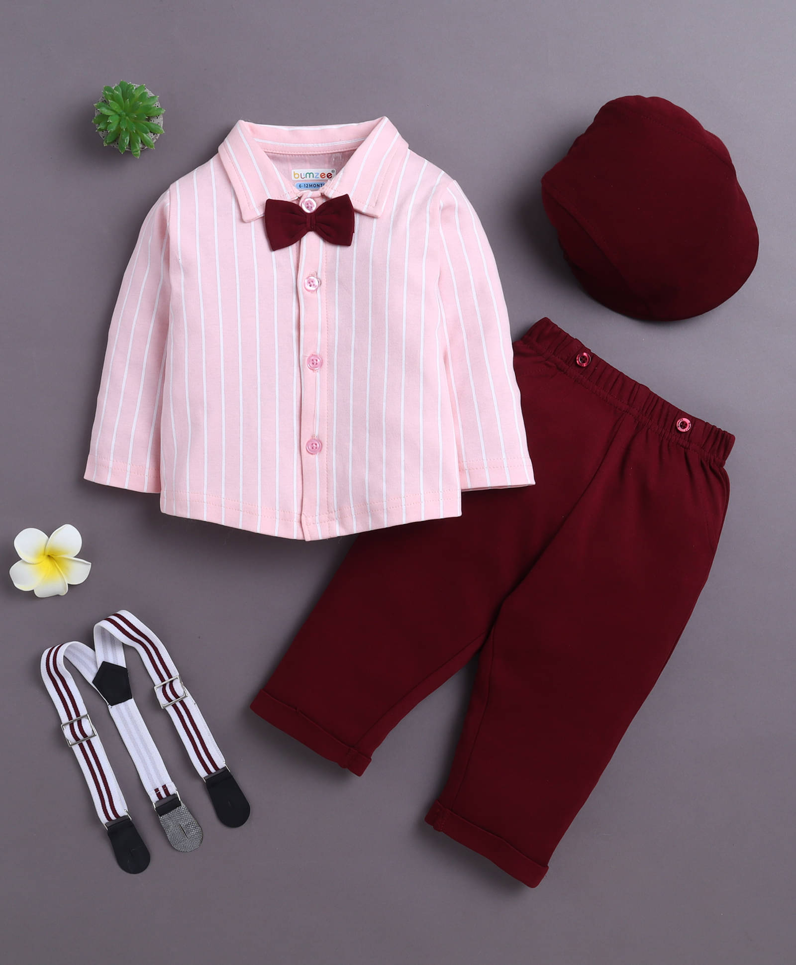     			BUMZEE Pack of 1 Boys Cotton Shirt & Pants Set ( Maroon )