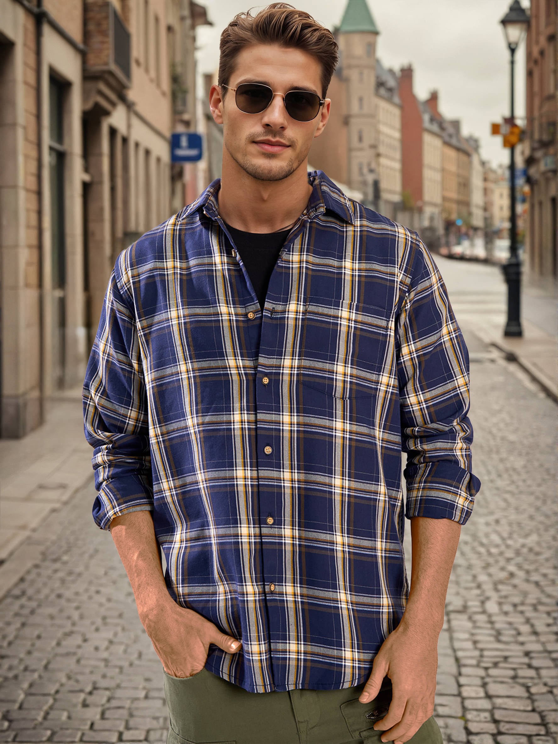     			Bene Kleed 100% Cotton Regular Fit Checks Full Sleeves Men's Casual Shirt - Blue ( Pack of 1 )