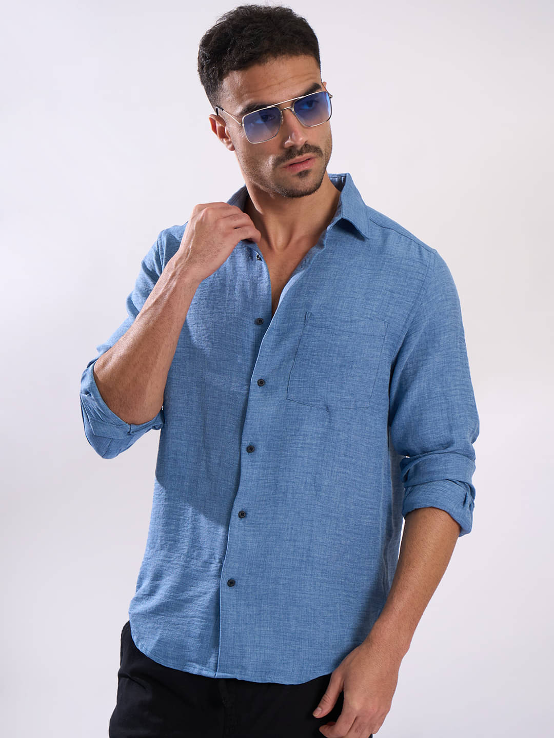 Bene Kleed 100% Cotton Regular Fit Solids Full Sleeves Men's Casual Shirt - Blue ( Pack of 1 ) Bene Kleed 100% Cotton Regular Fit Solids Full Sleeves Men's Casual Shirt - Blue ( Pack of 1 )