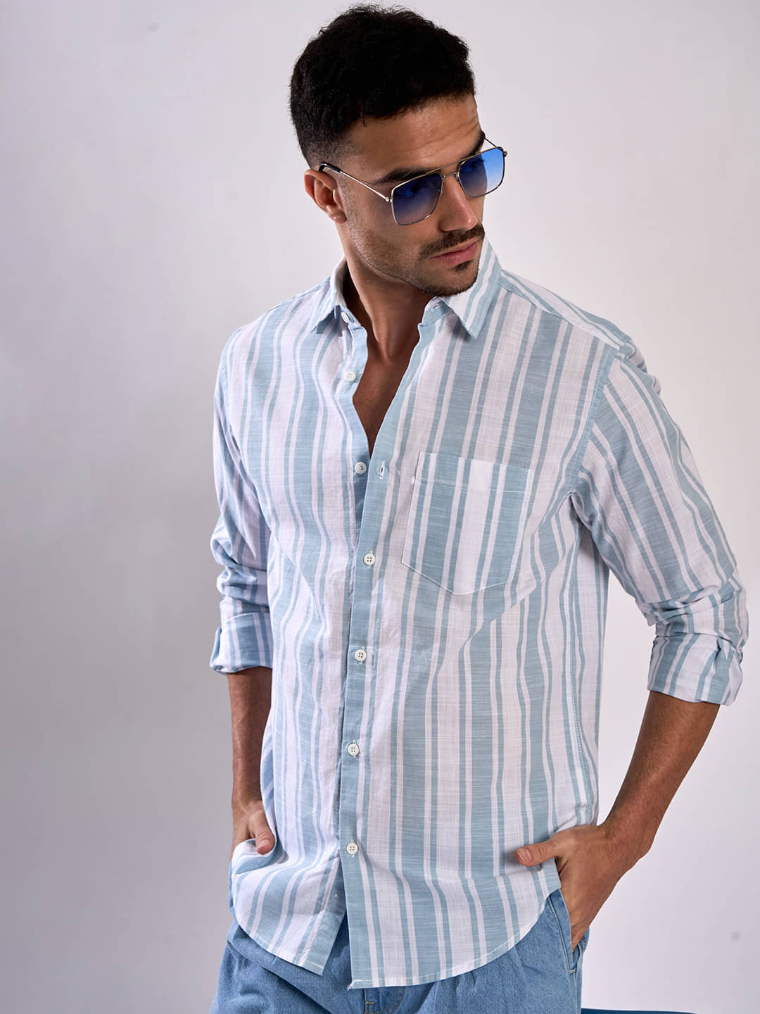 Bene Kleed 100% Cotton Regular Fit Striped Full Sleeves Men's Casual Shirt - Turquoise ( Pack of 1 ) Bene Kleed 100% Cotton Regular Fit Striped Full Sleeves Men's Casual Shirt - Turquoise ( Pack of 1 )