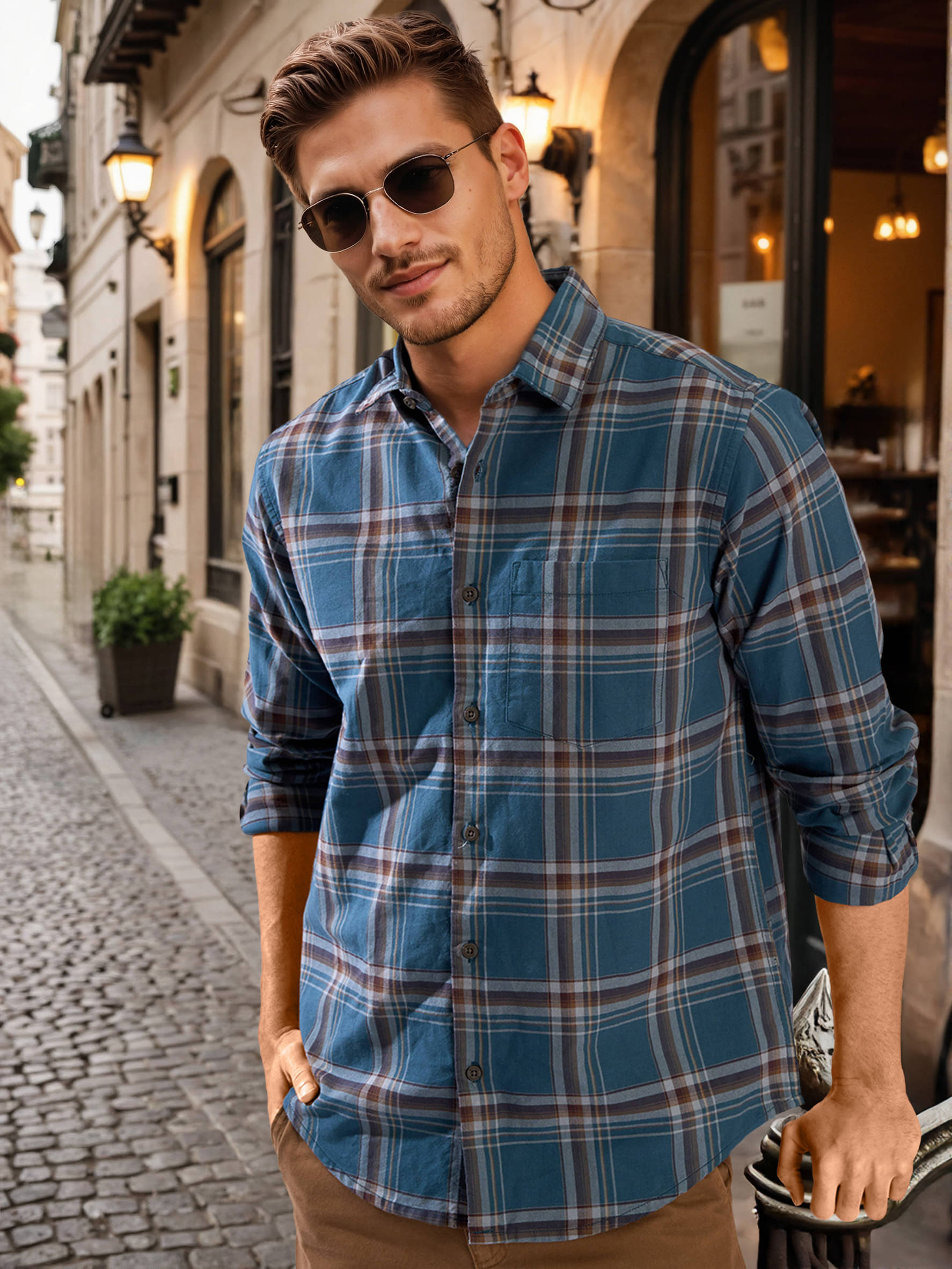     			Bene Kleed 100% Cotton Regular Fit Checks Full Sleeves Men's Casual Shirt - Turquoise ( Pack of 1 )