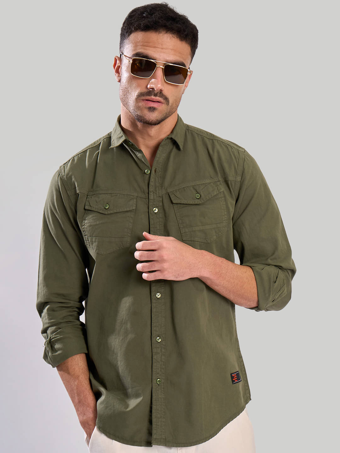     			Bene Kleed 100% Cotton Slim Fit Solids Full Sleeves Men's Casual Shirt - Olive ( Pack of 1 )