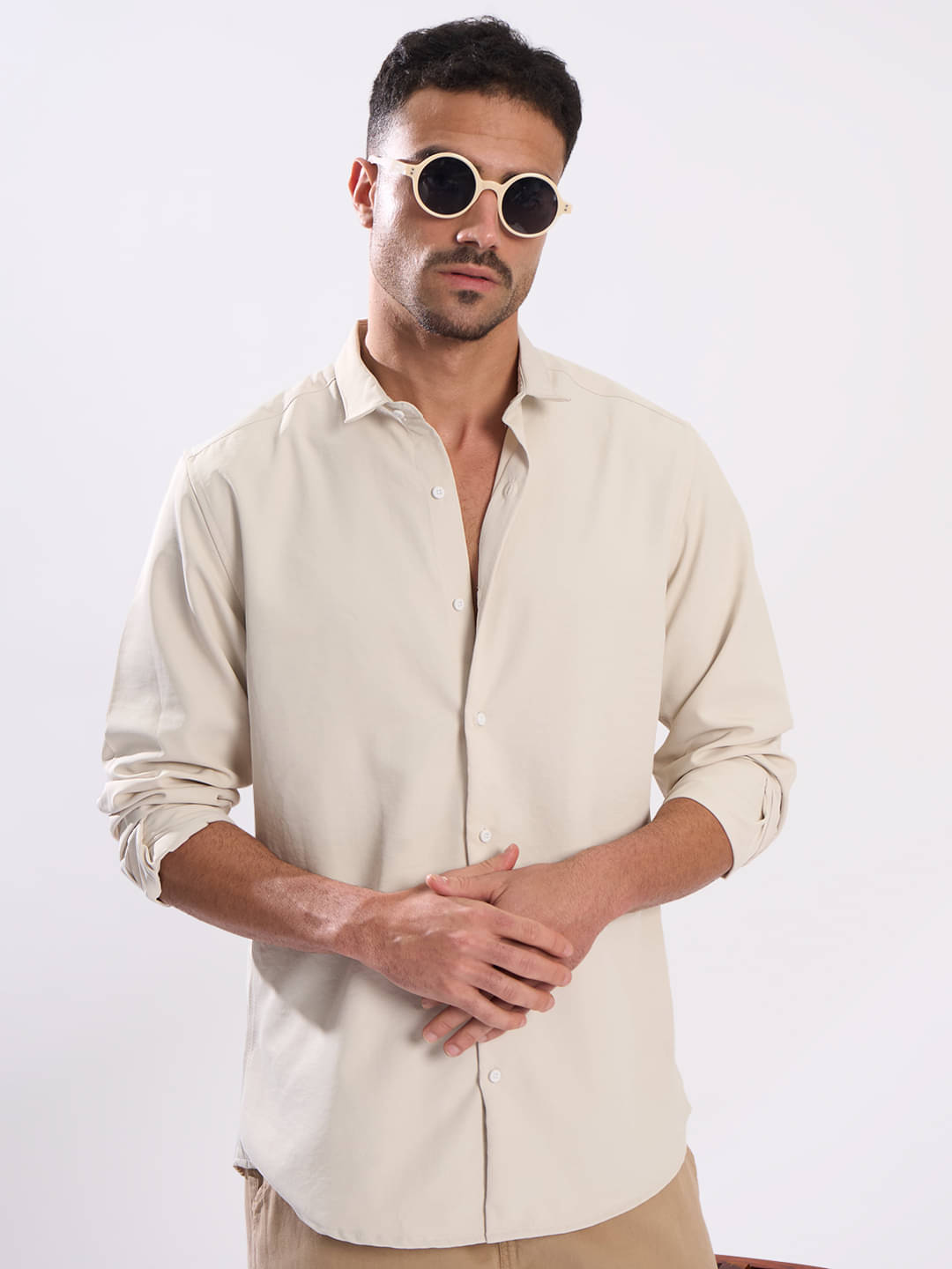     			Bene Kleed Polyester Regular Fit Solids Full Sleeves Men's Casual Shirt - Off White ( Pack of 1 )