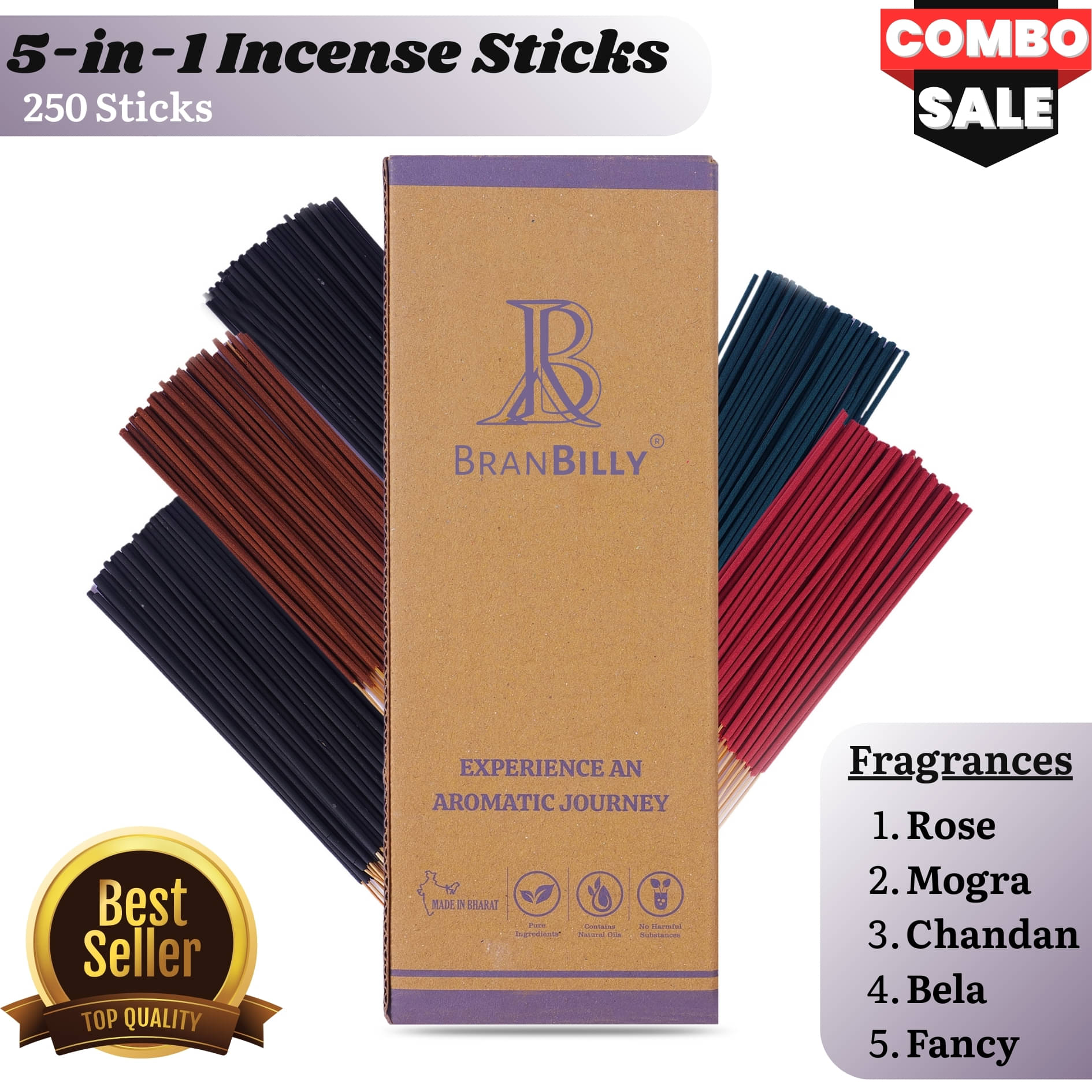     			Branbilly Incense Stick Rose,Chandan,Mogra,Mixed Fragrances 400 gm ( Pack of 1 )