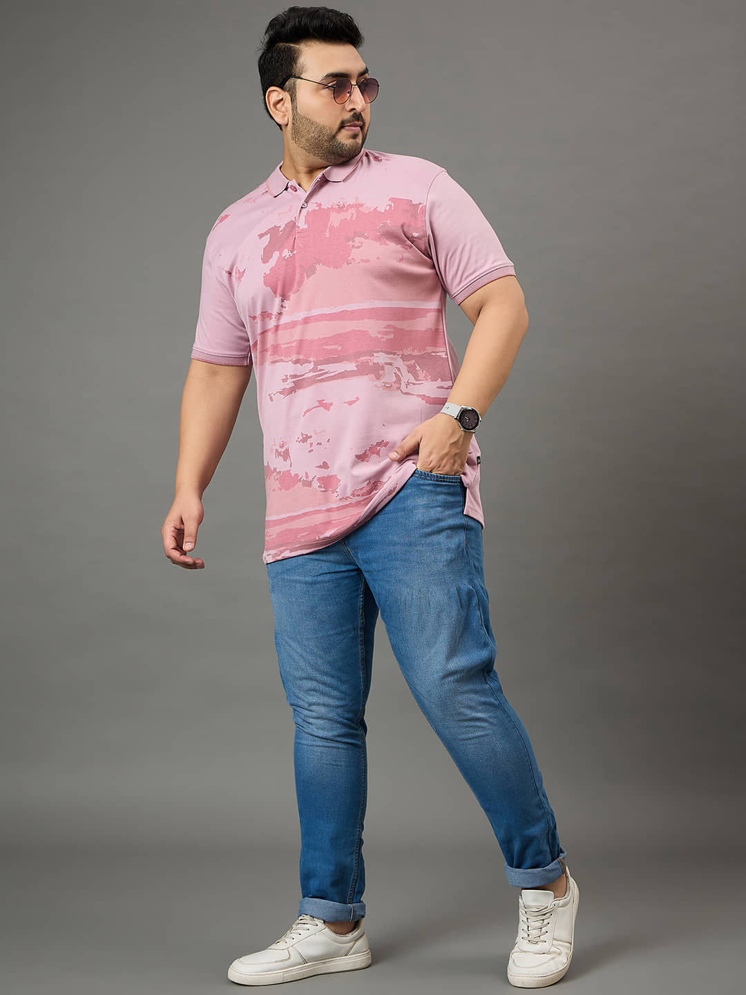Club York Men Cotton Blend Regular Fit Printed Polo T Shirt ( Pink )