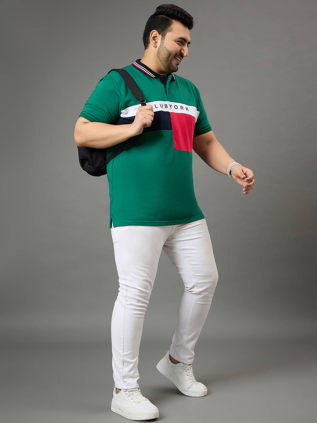 Club York Men Cotton Blend Regular Fit Colorblock Polo T Shirt ( Green )