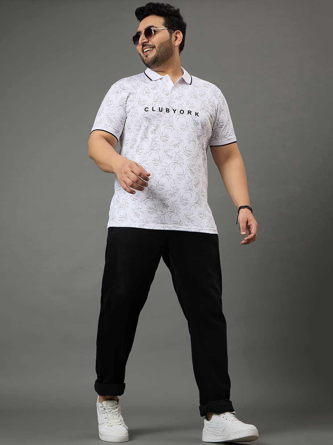 Club York Men Cotton Blend Regular Fit Printed Polo T Shirt ( White )