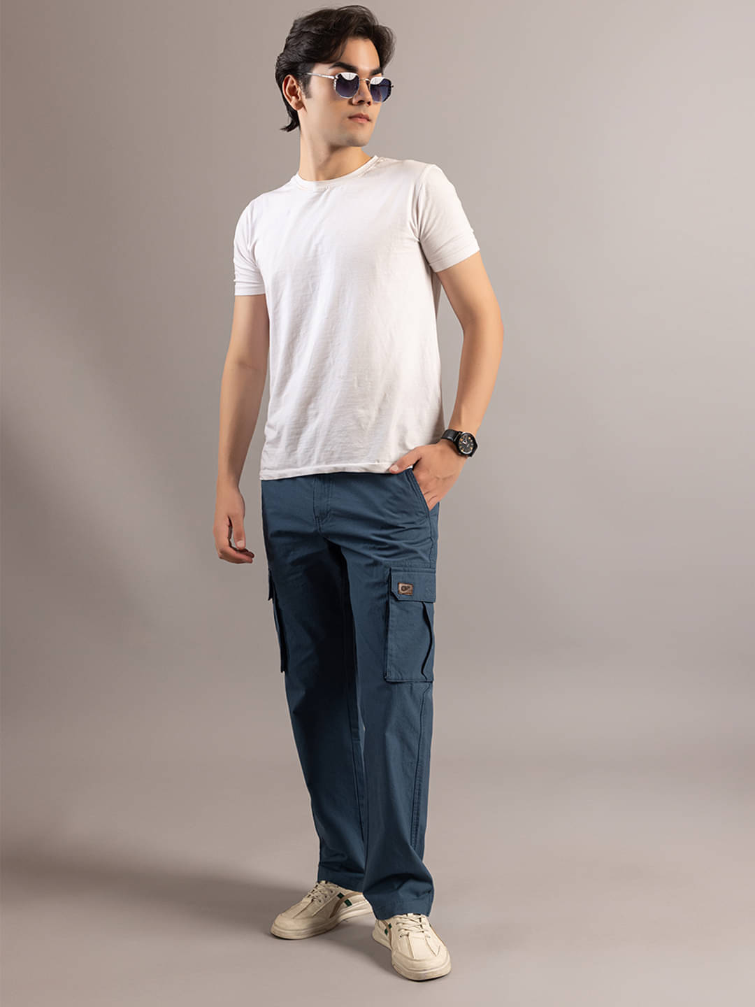     			Club York Regular Flat Men's Cargos - Dark Blue ( Pack of 1 )