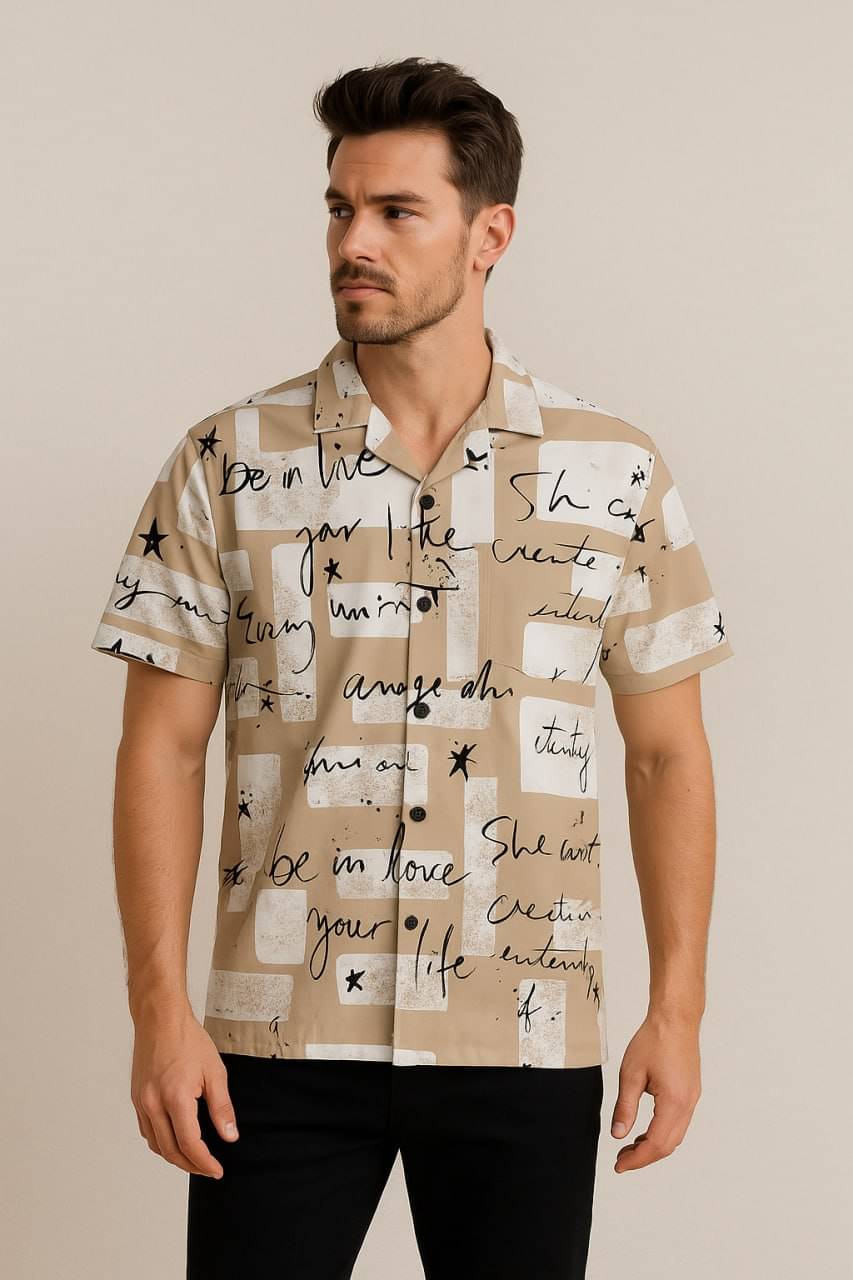 ETSY Cotton Blend Regular Fit Solids Half Sleeves Men's Casual Shirt - Beige ( Pack of 1 ) ETSY Cotton Blend Regular Fit Solids Half Sleeves Men's Casual Shirt - Beige ( Pack of 1 )