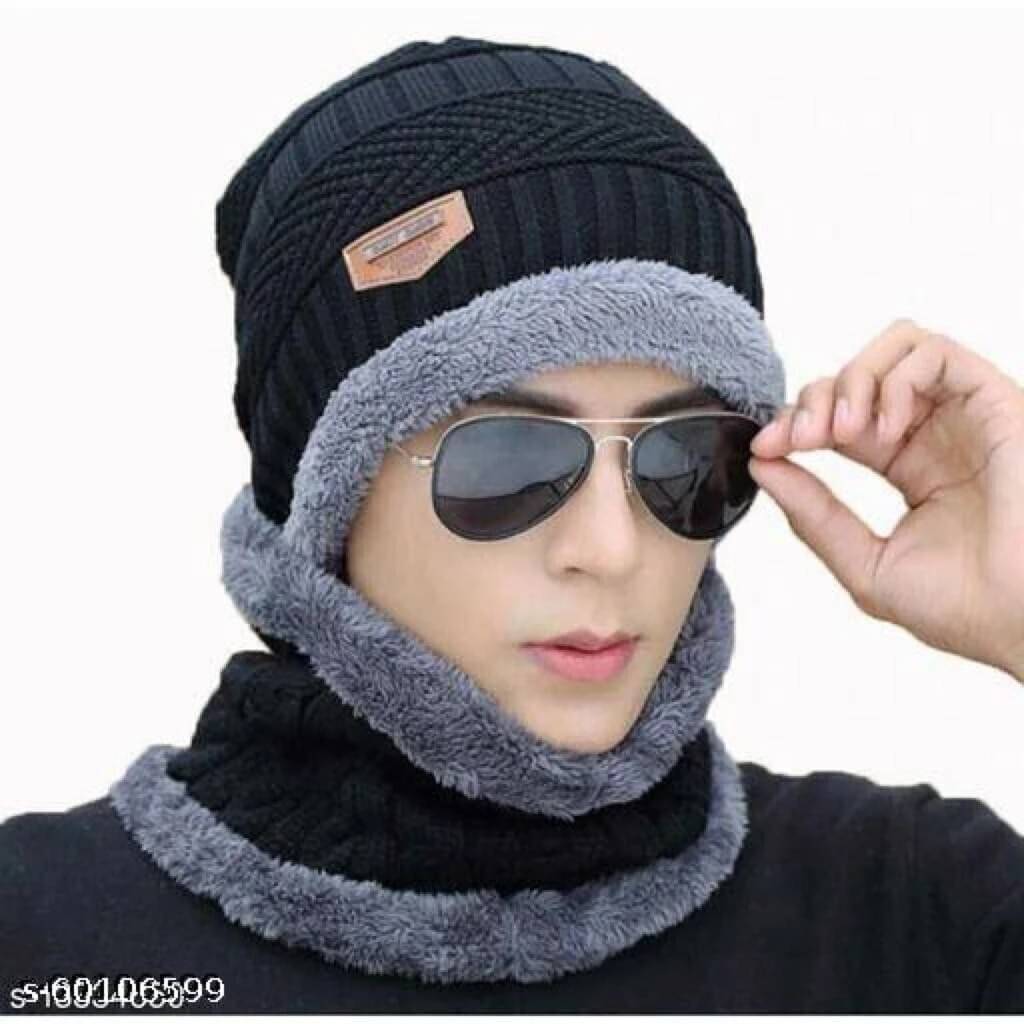     			Evanden Pack of 2 Woollen Men's Cap ( Black )