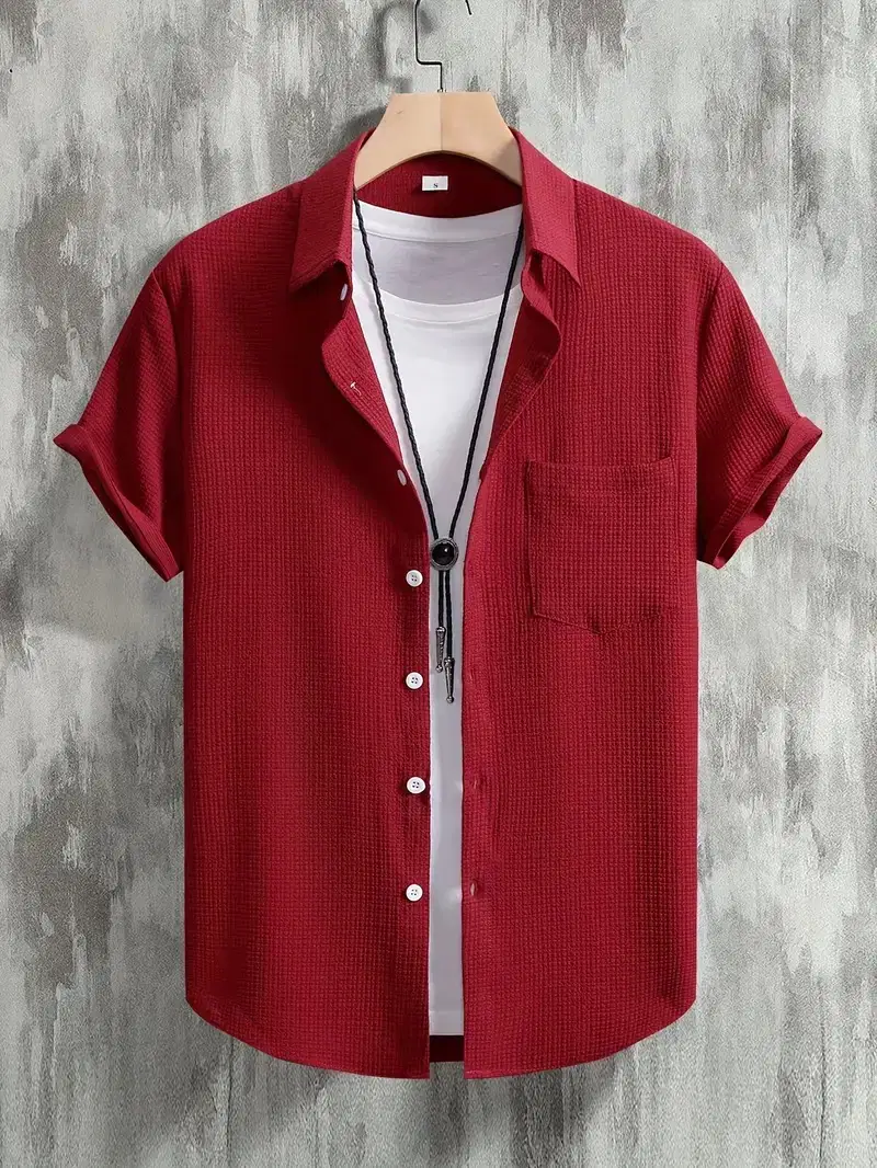     			FABRIPPLE Polyester Regular Fit Popcorn Textured Half Sleeves Men's Casual Shirt - Maroon ( Pack of 1 )
