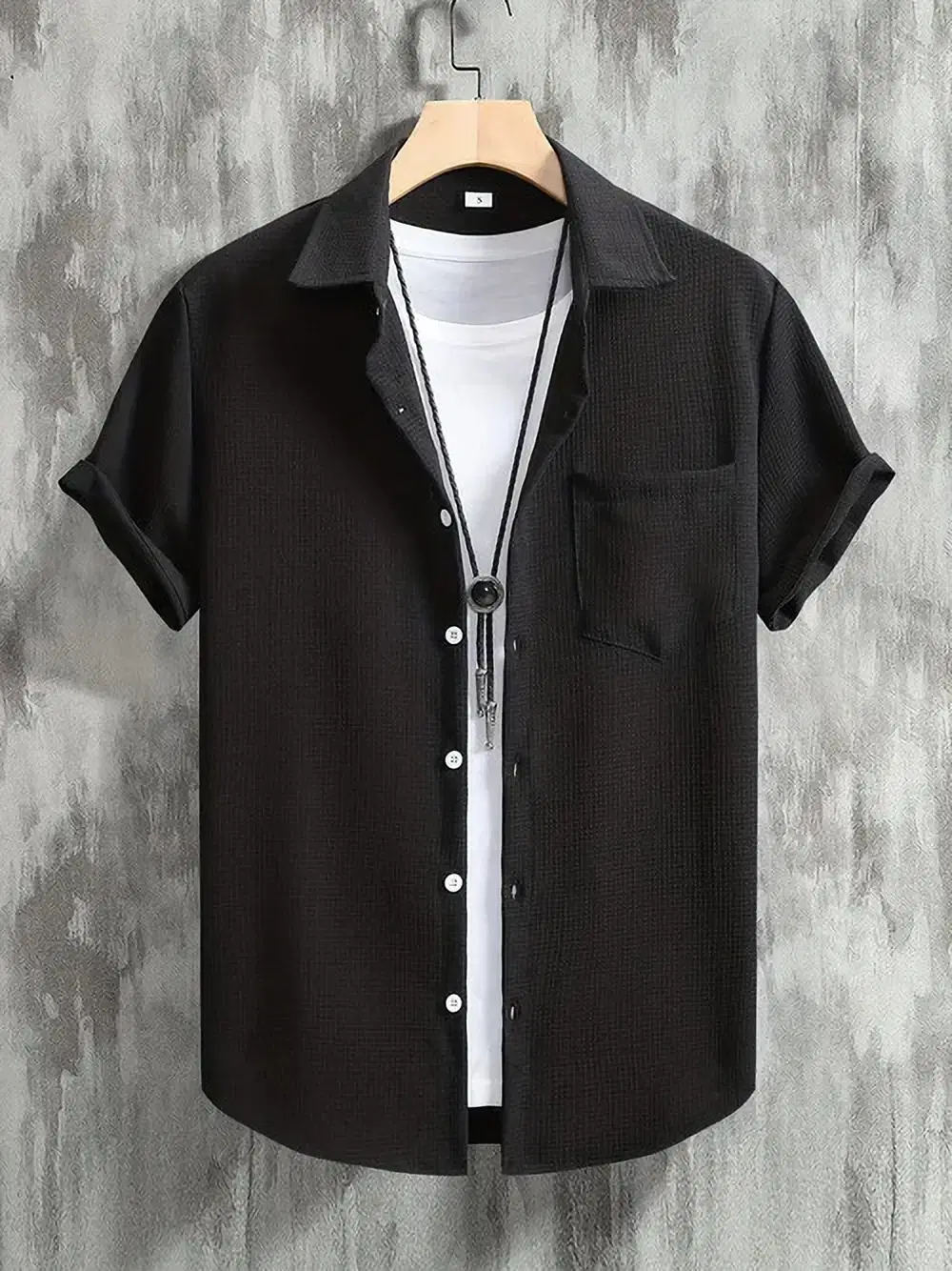     			FABRIPPLE Polyester Regular Fit Popcorn Textured Half Sleeves Men's Casual Shirt - Black ( Pack of 1 )