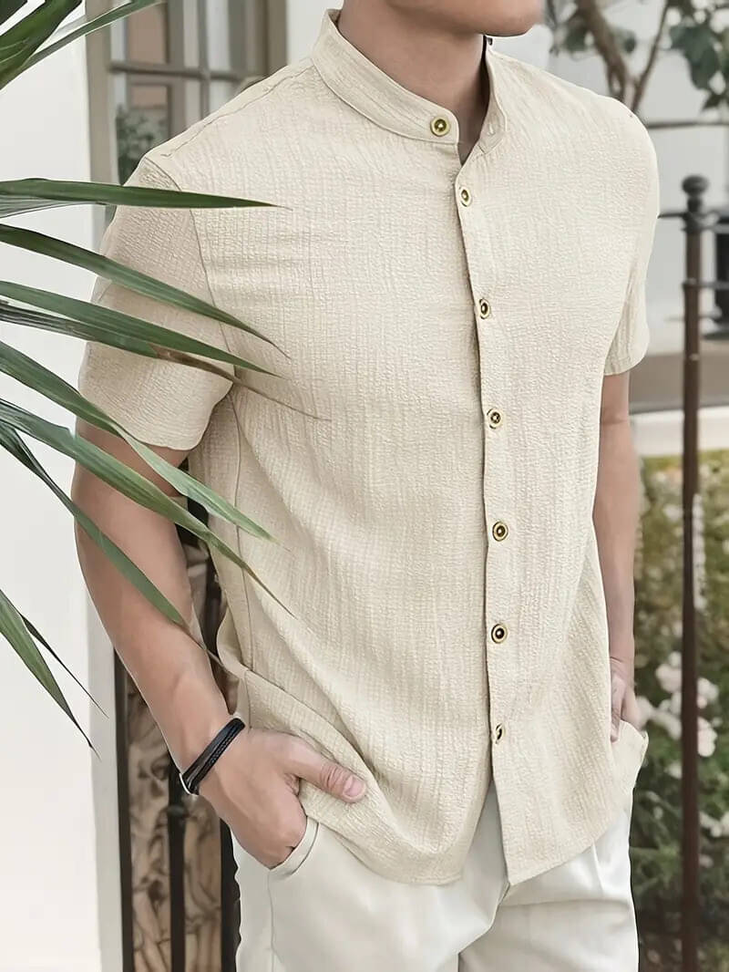     			FABRIPPLE Polyester Regular Fit Popcorn Textured Half Sleeves Men's Casual Shirt - Beige ( Pack of 1 )