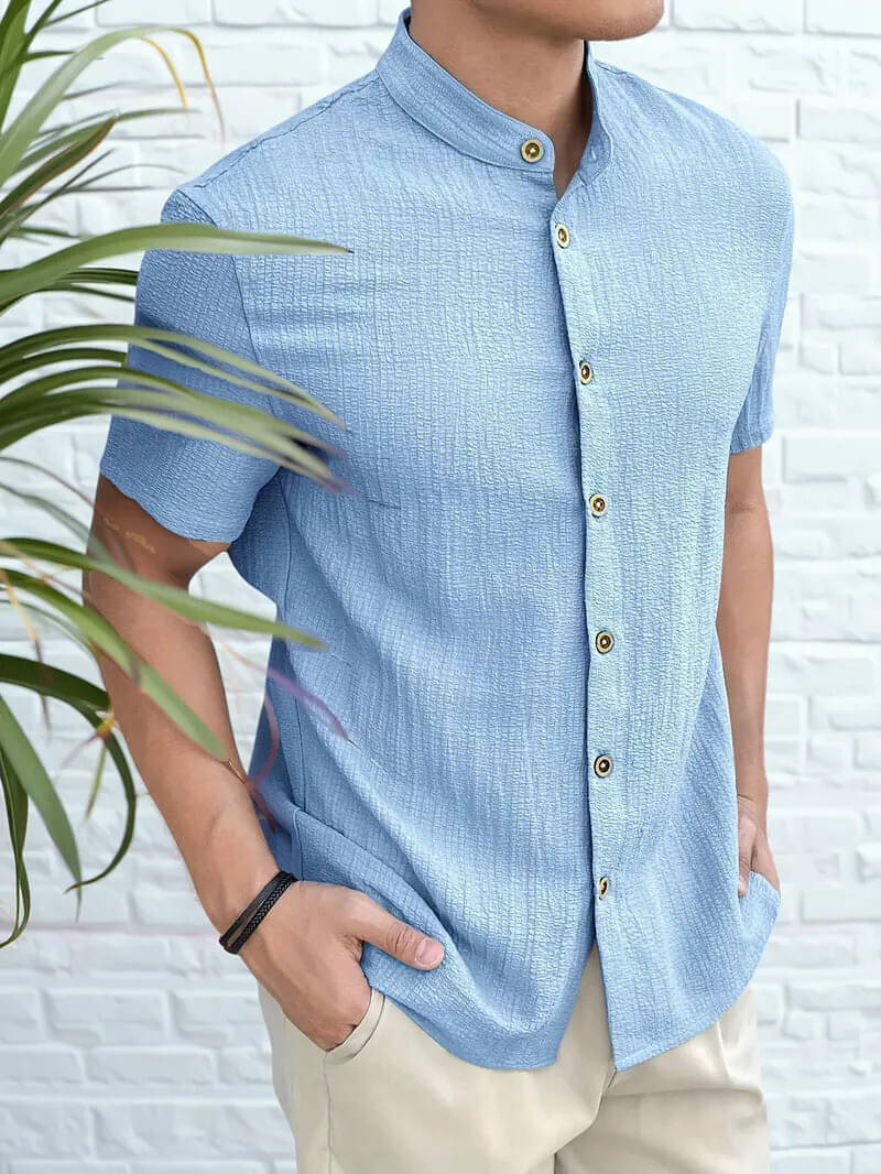    			FABRIPPLE Polyester Regular Fit Popcorn Textured Half Sleeves Men's Casual Shirt - Light Blue ( Pack of 1 )