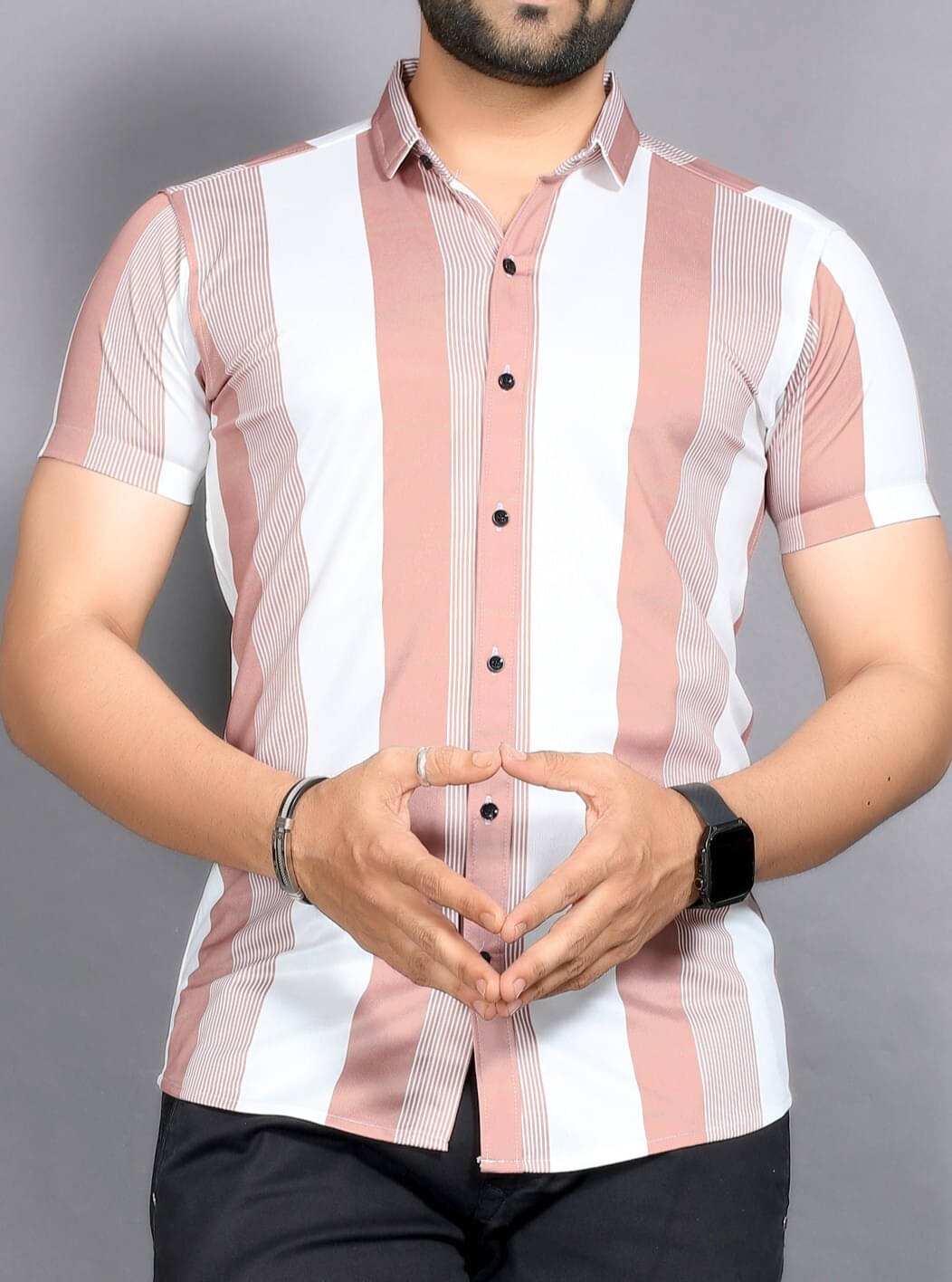     			FABRIPPLE Polyester Regular Fit Striped Half Sleeves Men's Casual Shirt - Orange ( Pack of 1 )