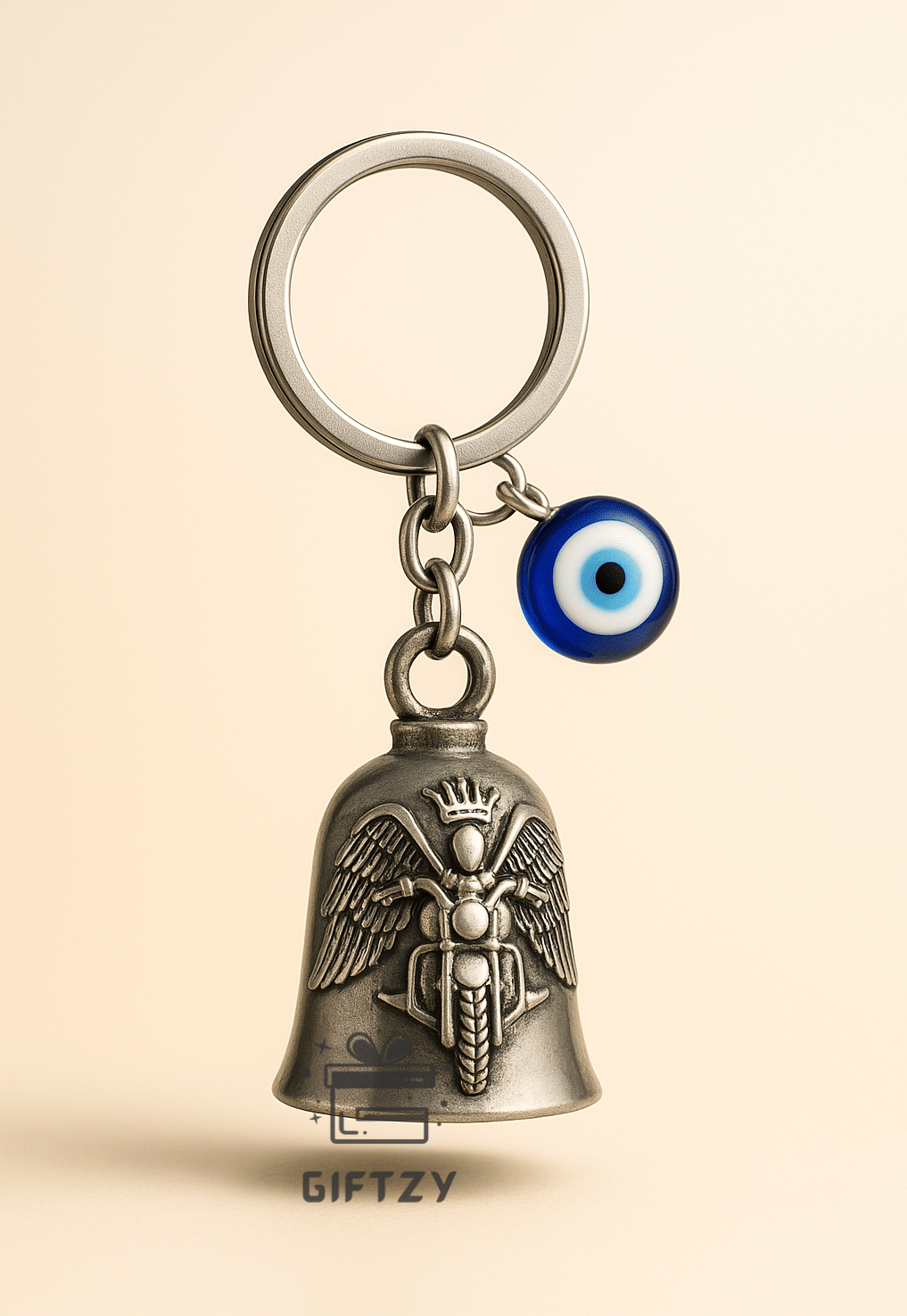 Evil Eye Silver Guardian Bell bike keychain lucky charm protection ghanti for gifting boys girls