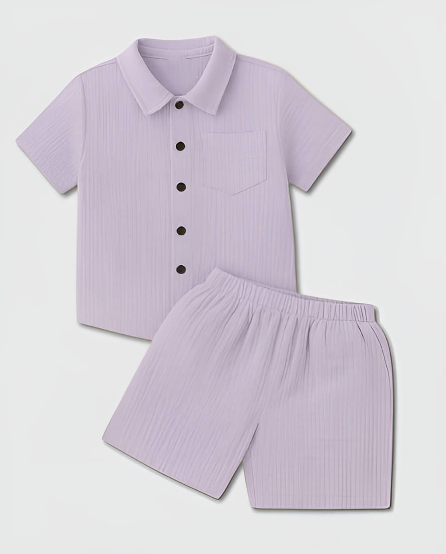     			HIBKI Pack of 1 Boys Cotton Blend Shirt & Shorts Set ( Purple )