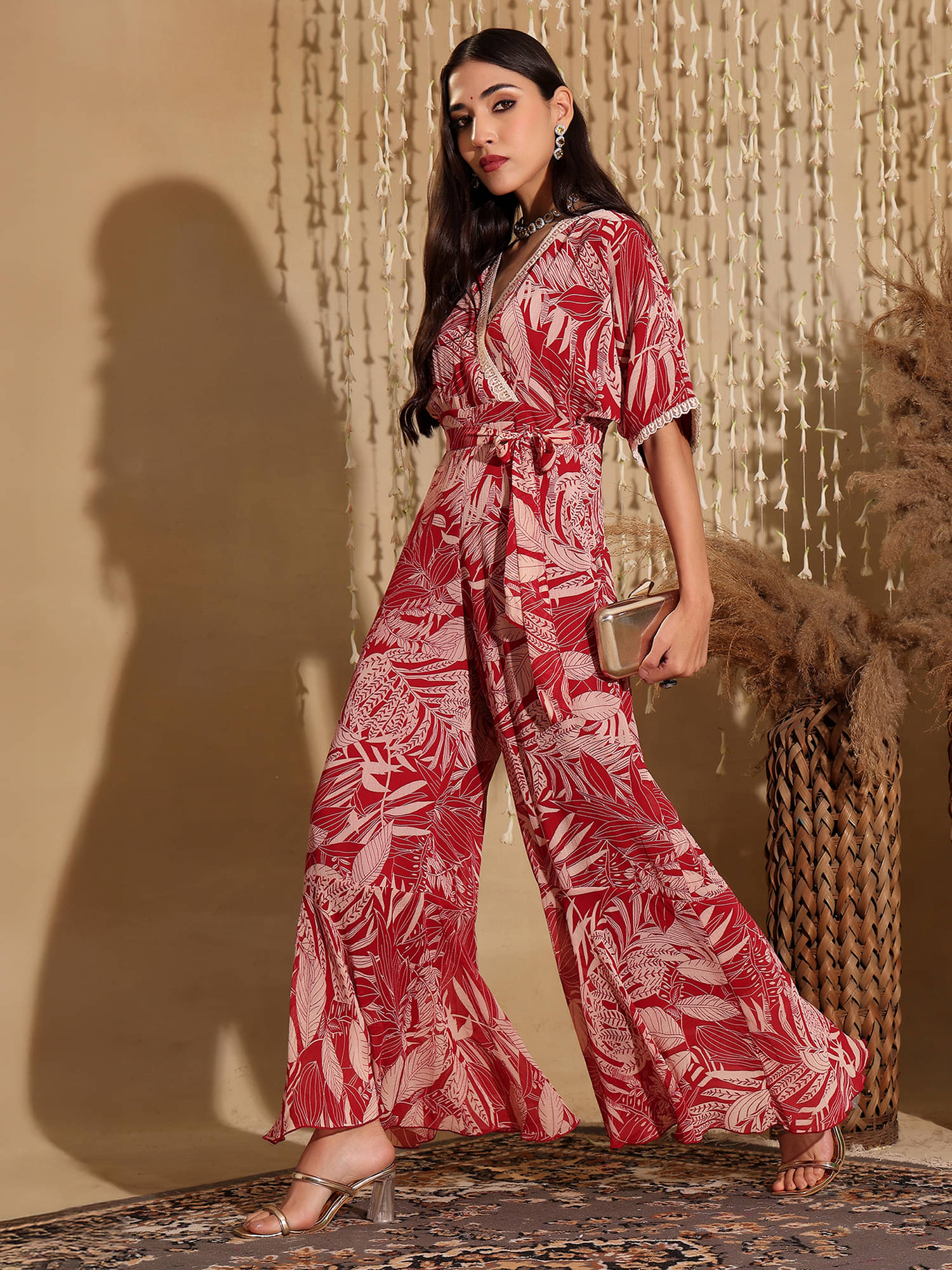 Miss Chase Women Printed Chiffon Jumpsuit ( Maroon )     			Miss Chase Women Printed Chiffon Jumpsuit ( Maroon )