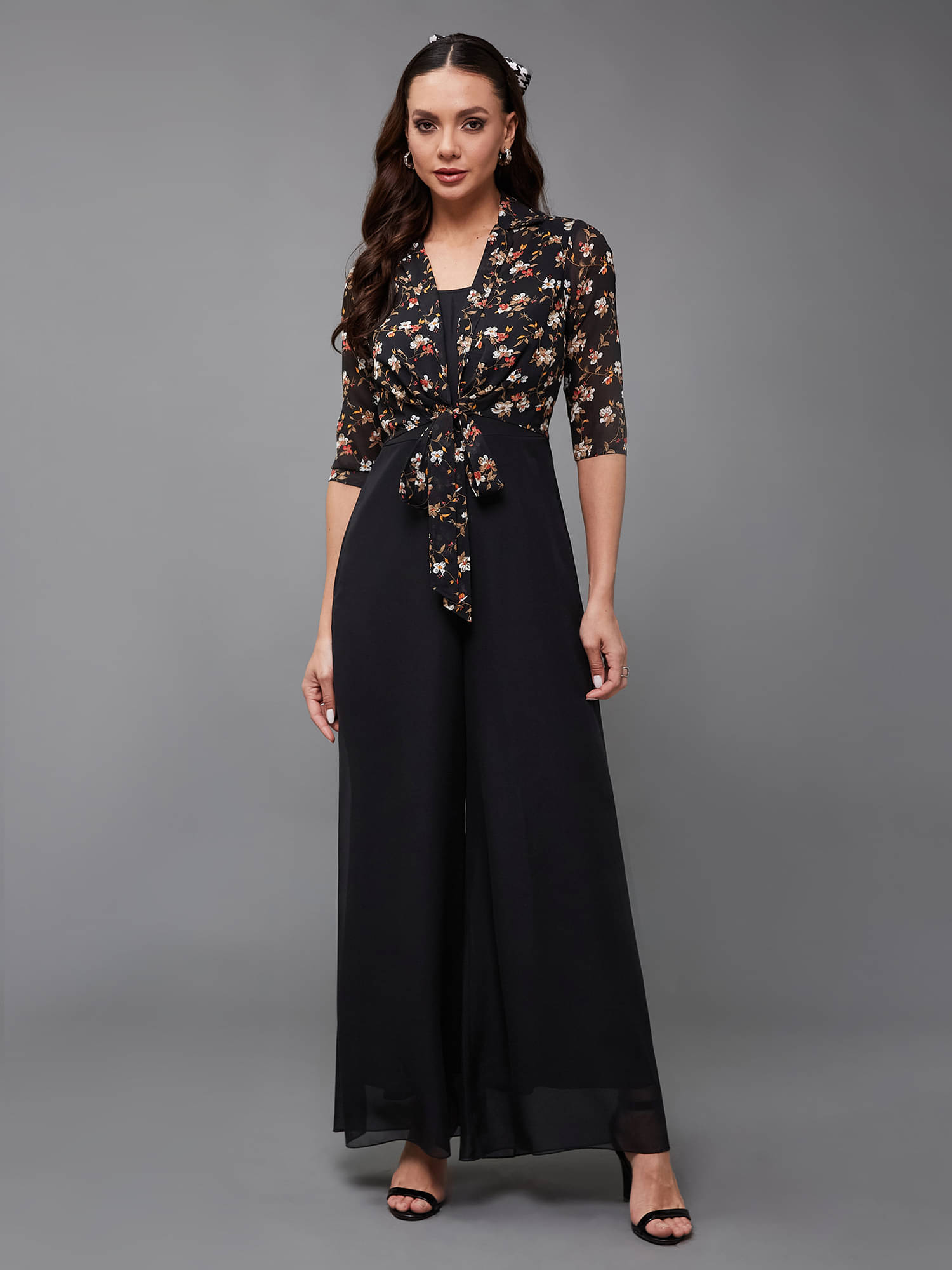     			Miss Chase Women Printed Georgette Jumpsuit ( Black )